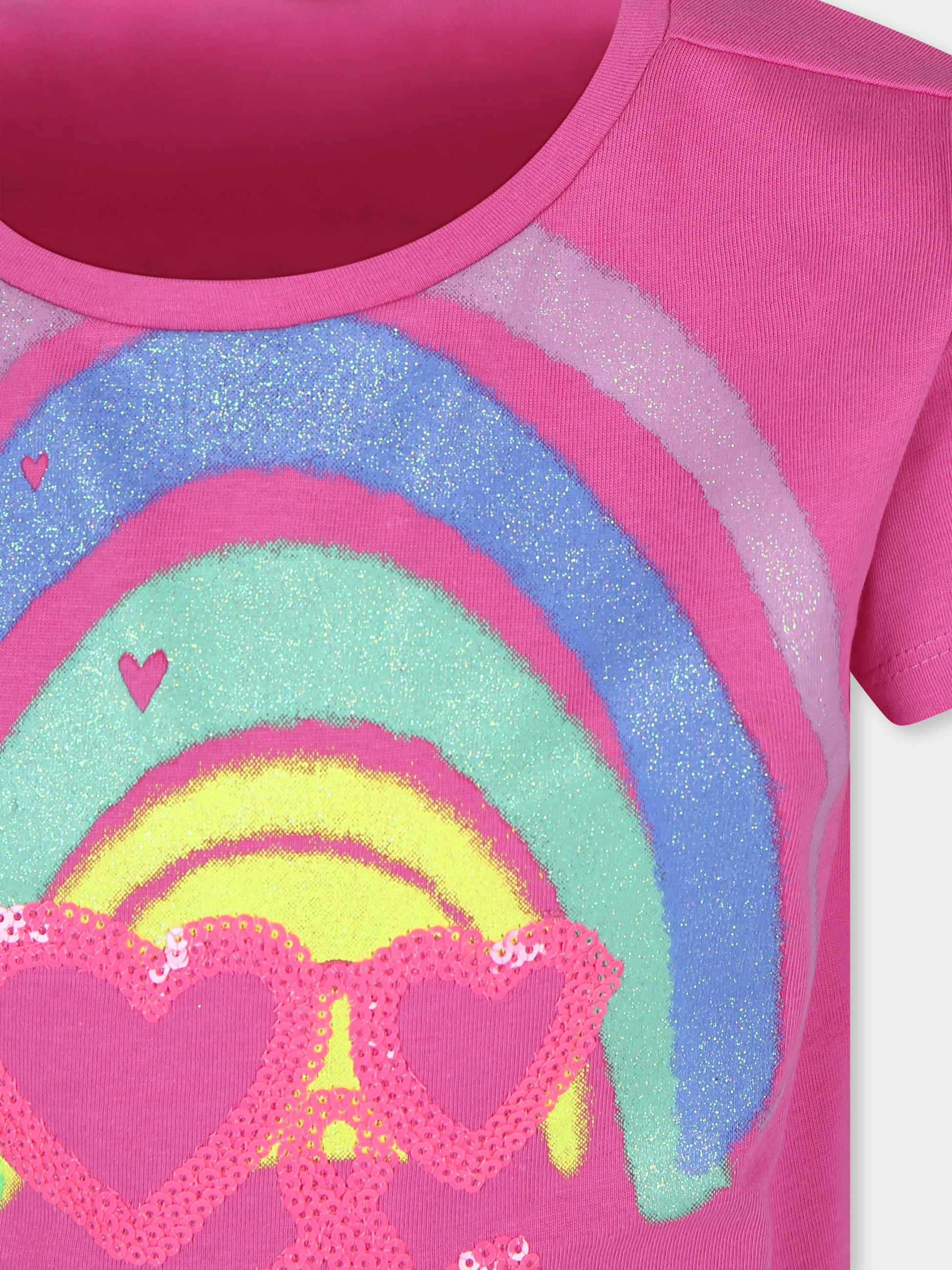 T-shirt fucsia per bambina con arcobaleno,Billieblush,U15B31 482