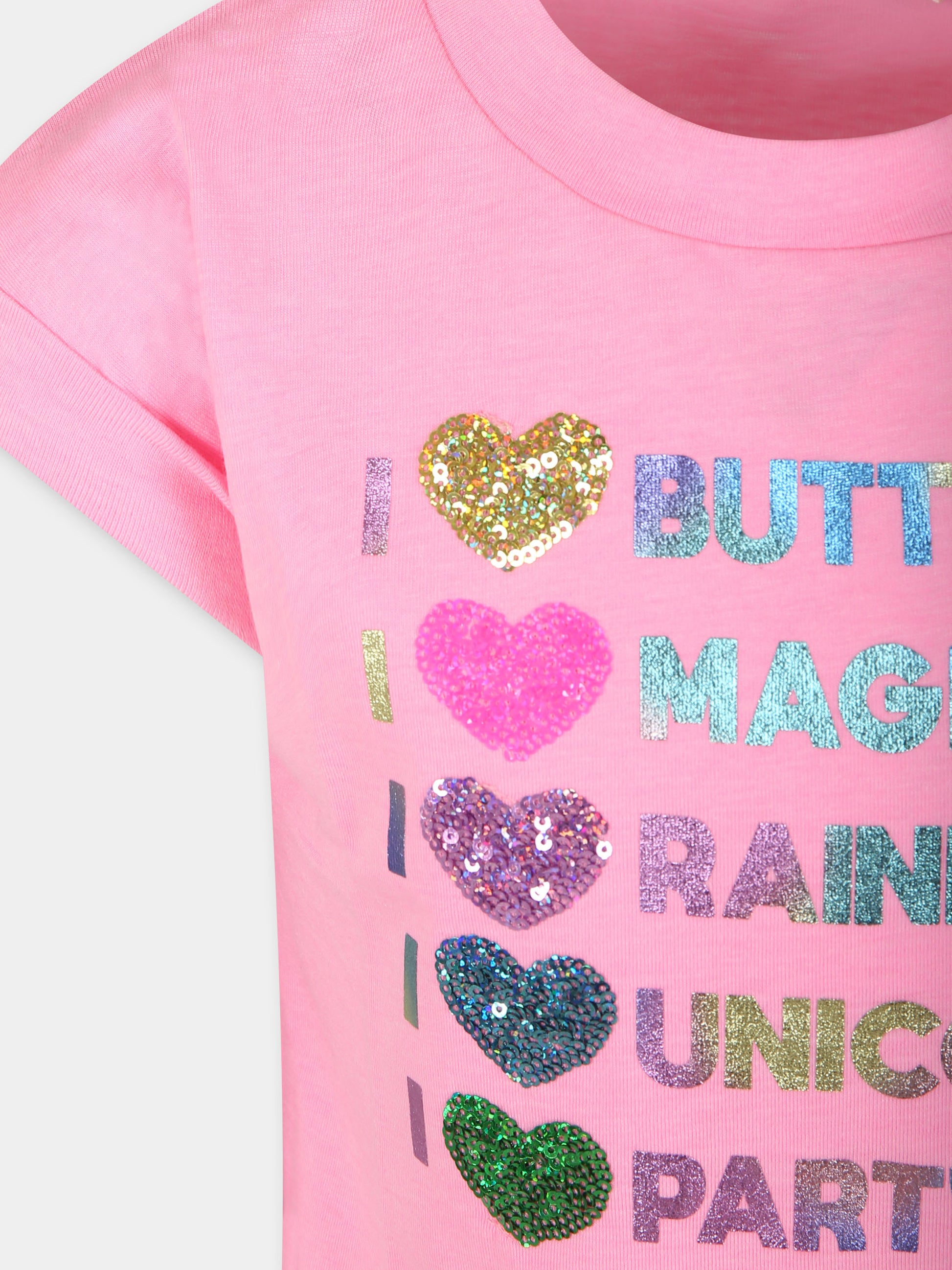 T-shirt rosa per bambina con scritta e cuori,Billieblush,U15B48 462