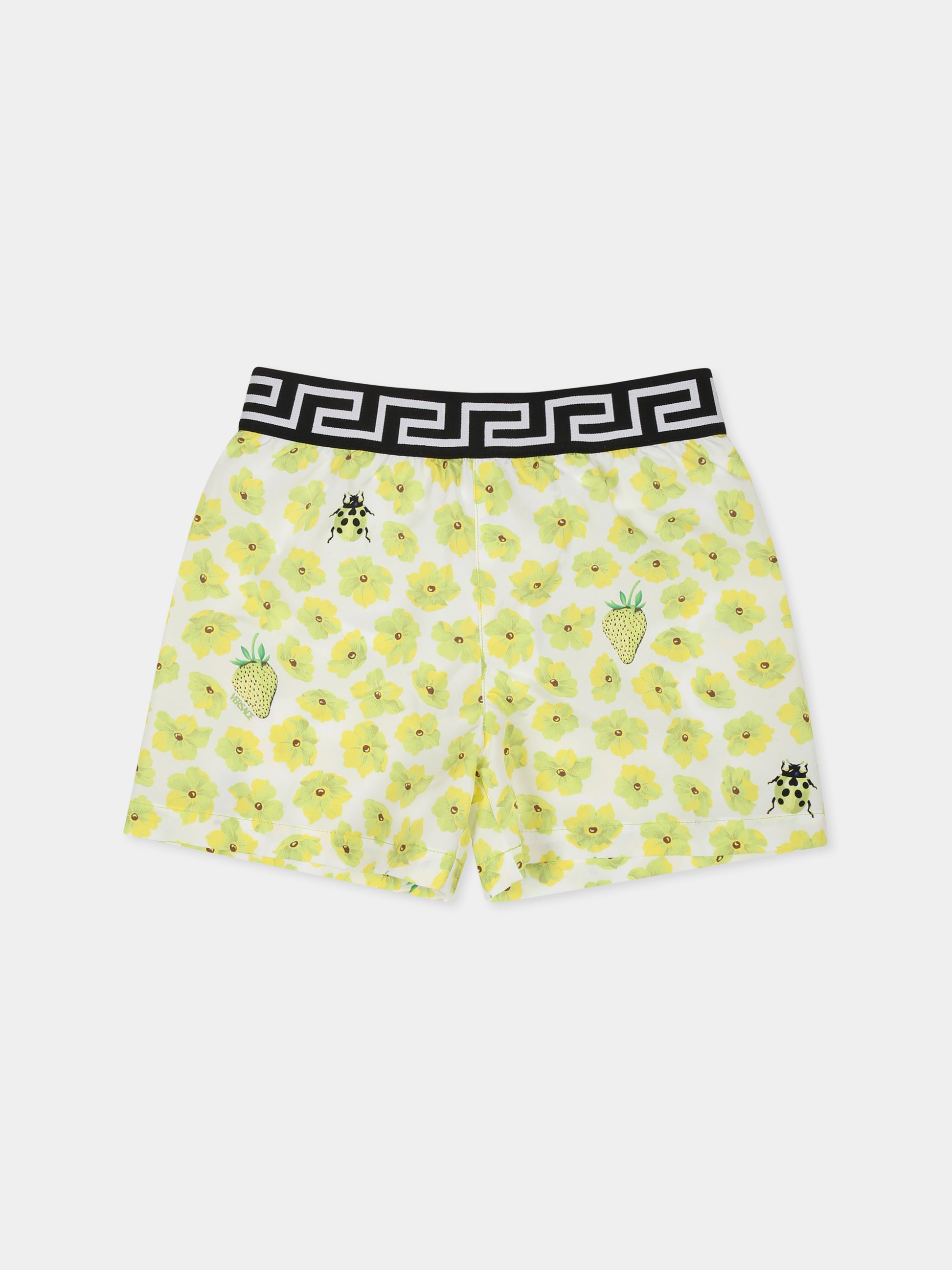 Boxer mare giallo per neonato con stampa floreale,Versace,1018711 1A13289 5W700