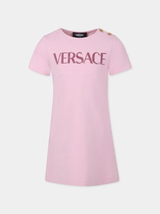 Vestito rosa per bambina con logo Versace,Versace,1018138 1A13131 2PS30