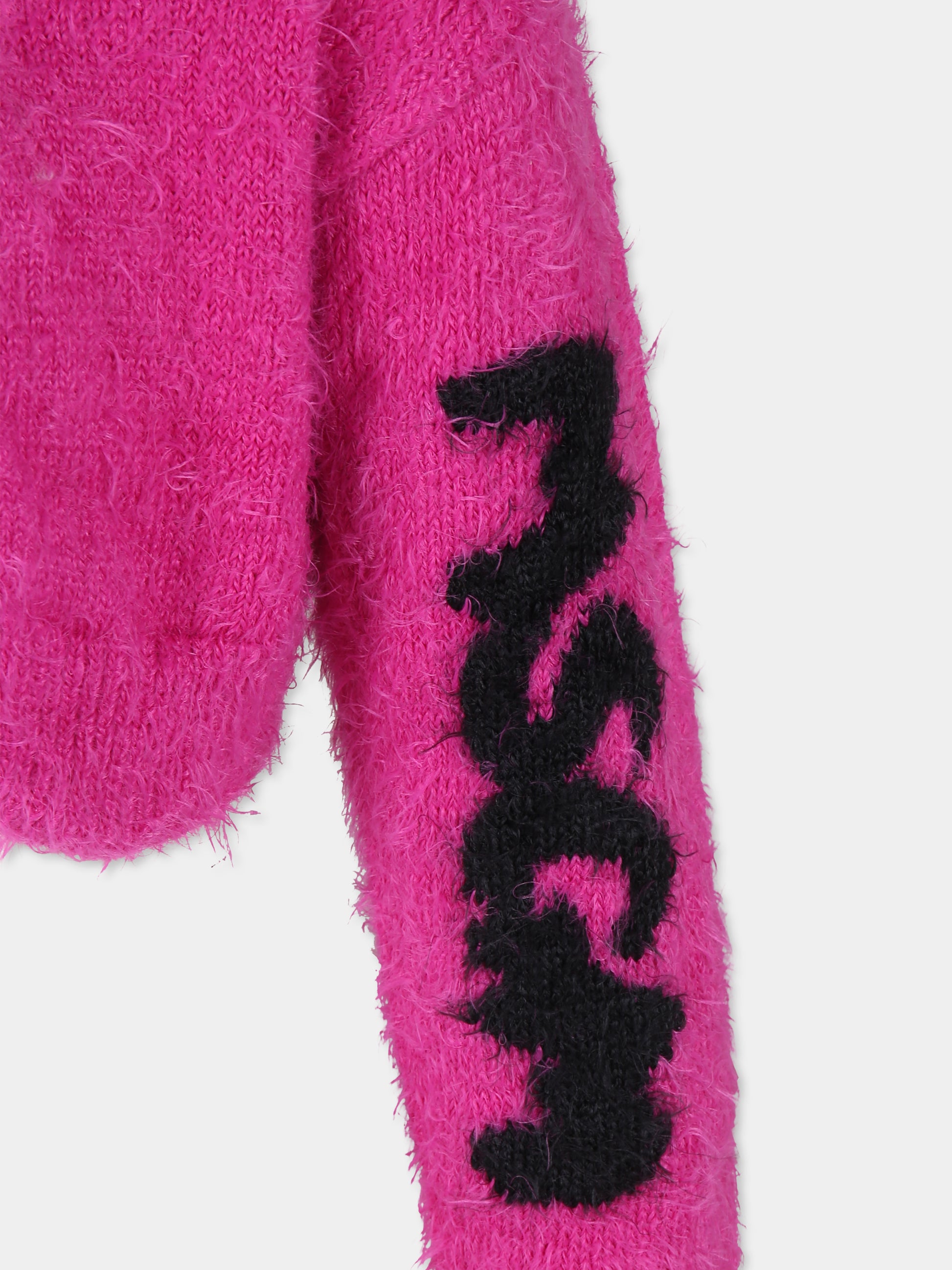 Cardigan crop fucsia per bambina con logo,Msgm Kids,F3MSJGCA093 044