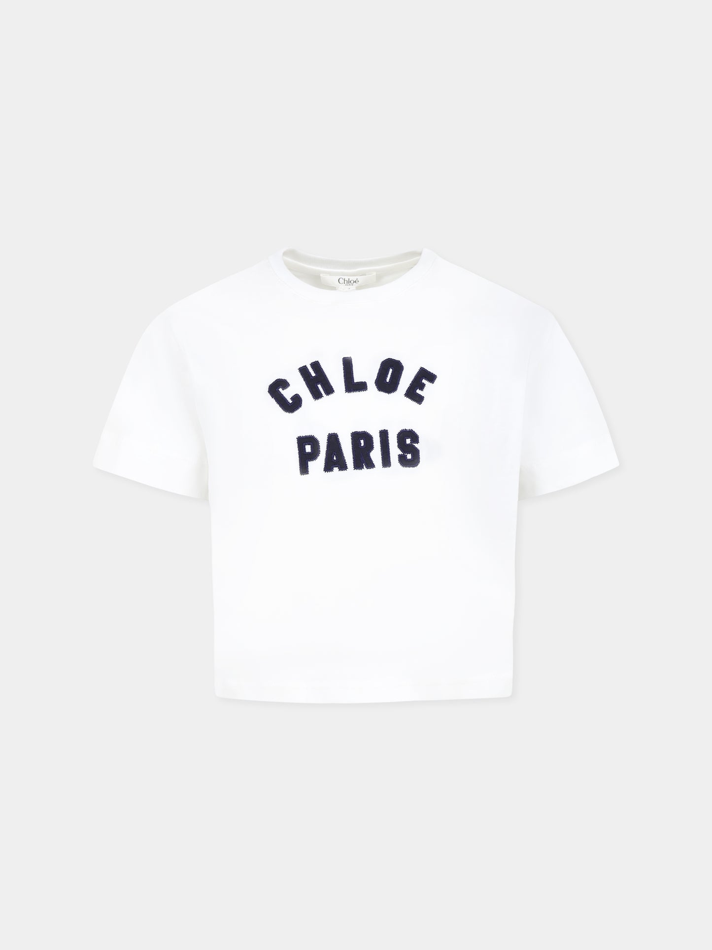 T-shirt crop bianca per bambina con logo,Chloé Kids,C20489 117