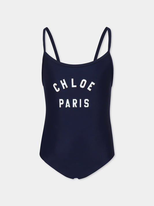 Costume blu per bambina con logo,Chloé Kids,C20502 859