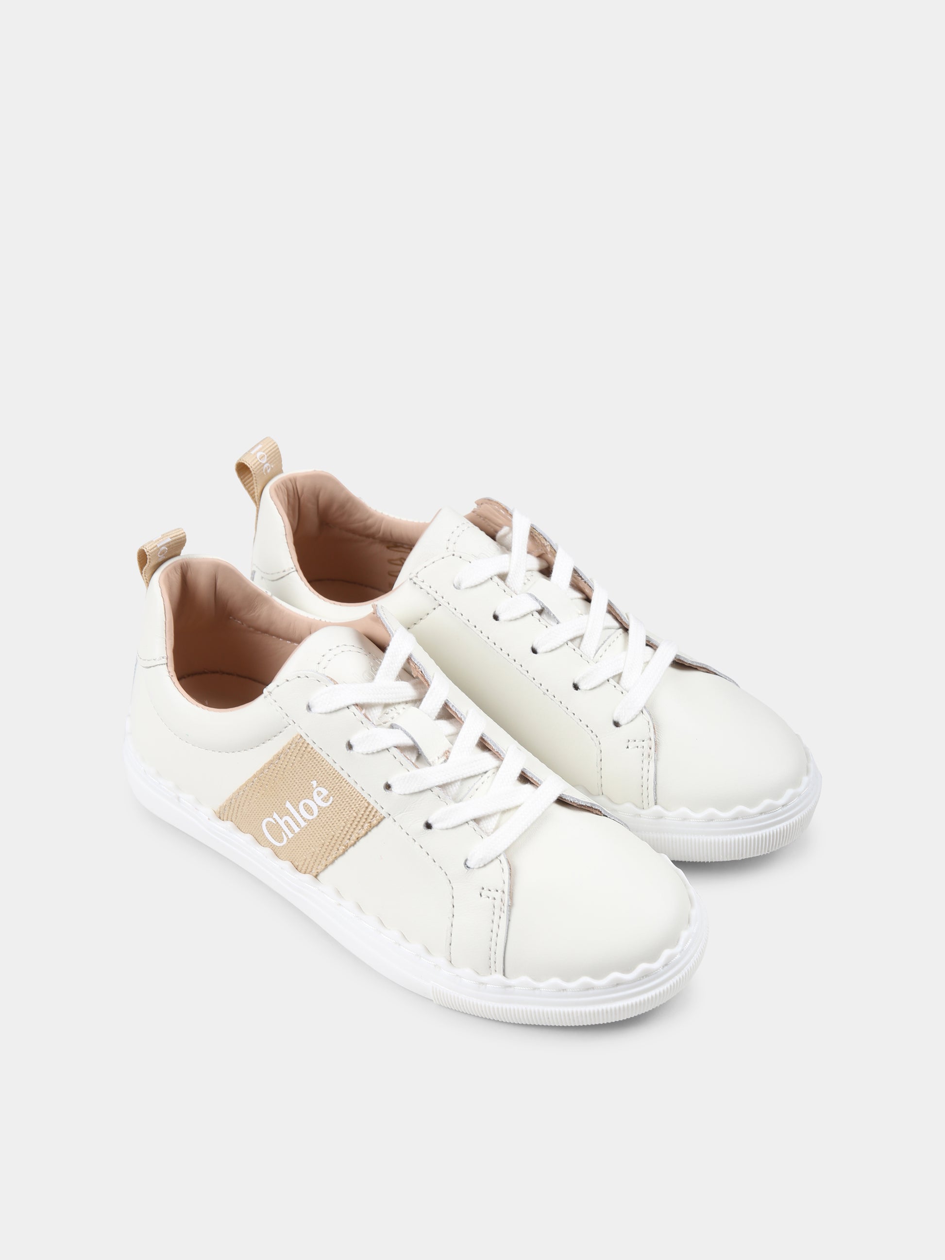 Sneakers avorio per bambina con logo,Chloé Kids,C20515 231