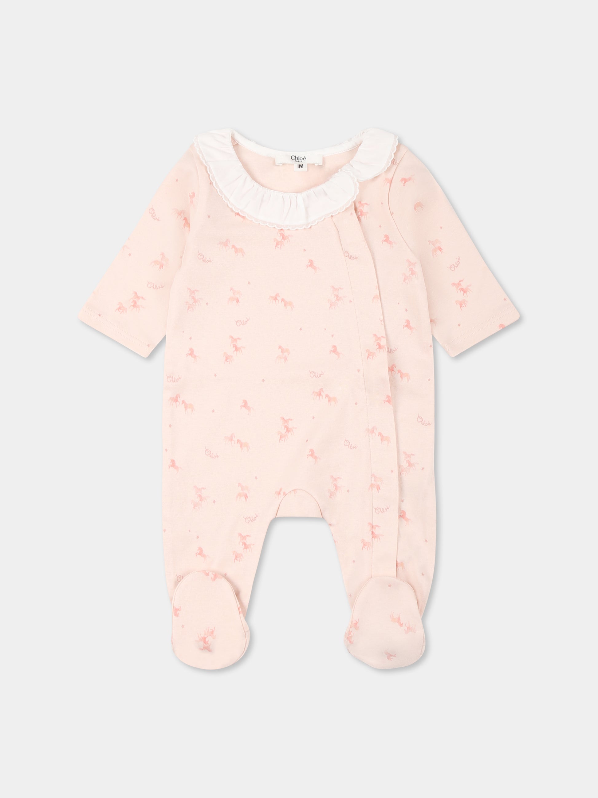 Set rosa per neonata con logo e unicori all over,Chloé Kids,C20410 Z40