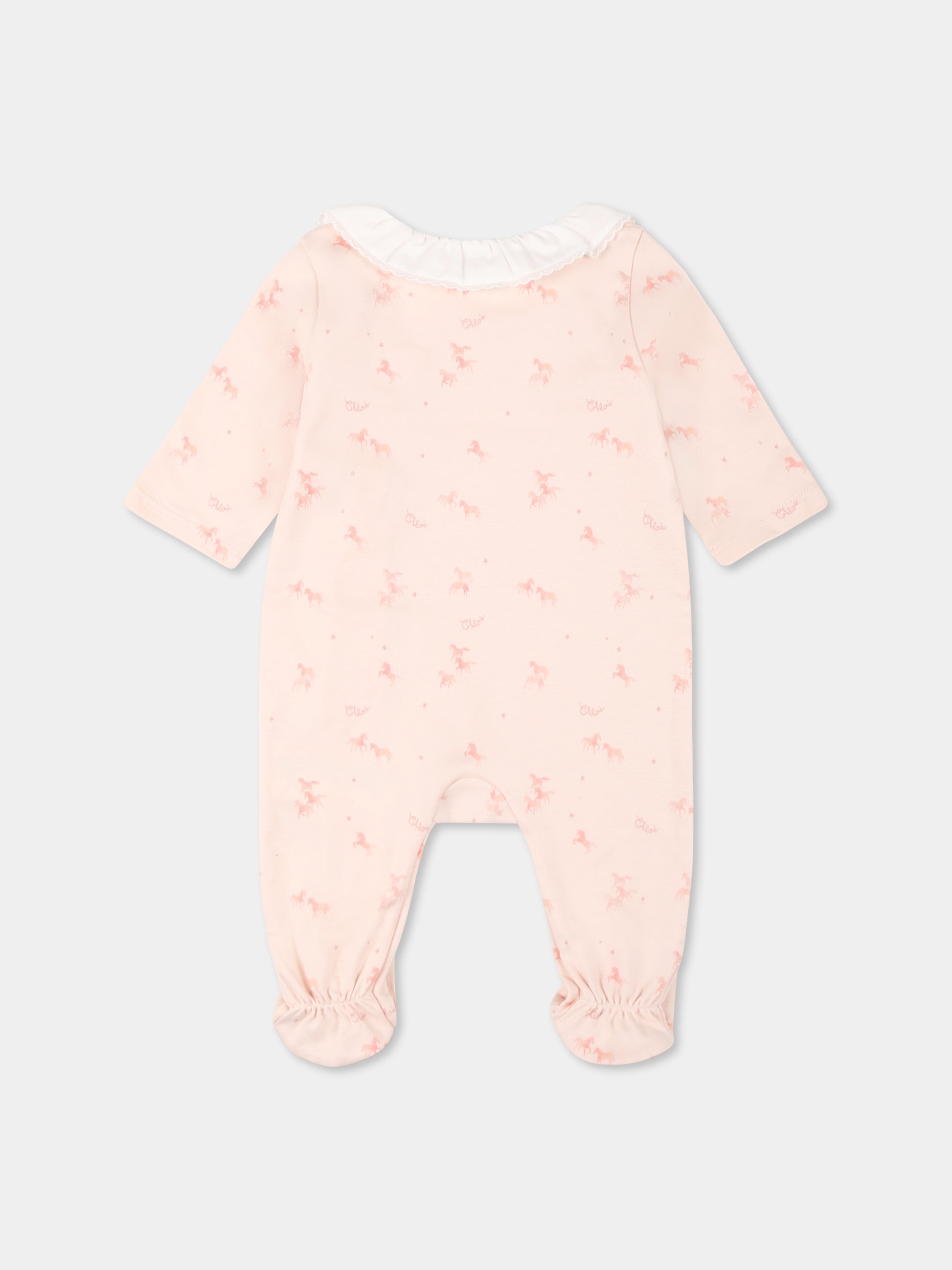Set rosa per neonata con logo e unicori all over,Chloé Kids,C20410 Z40