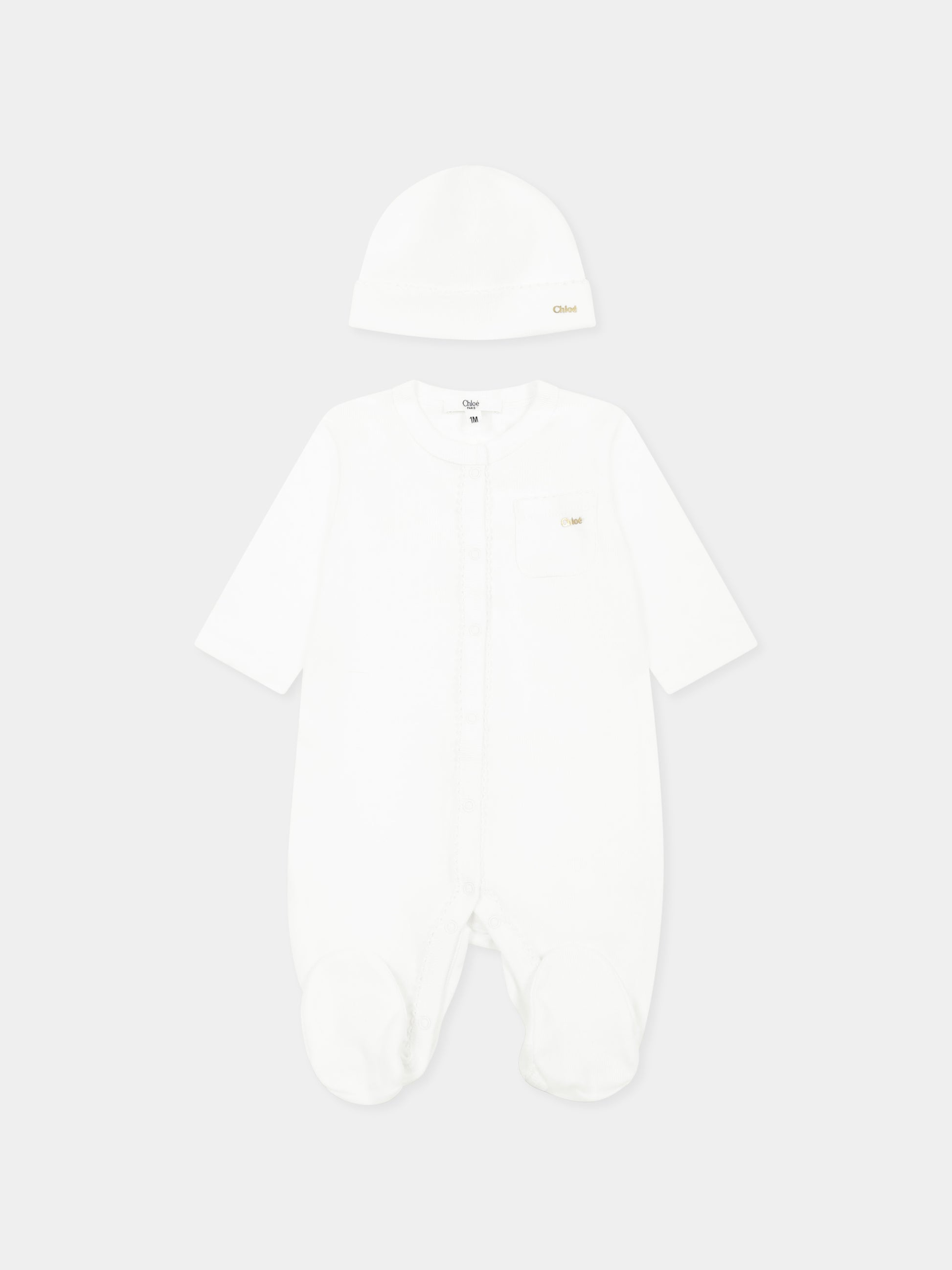 Set tutina bianco pe neonata con logo,Chloé Kids,C20413 117