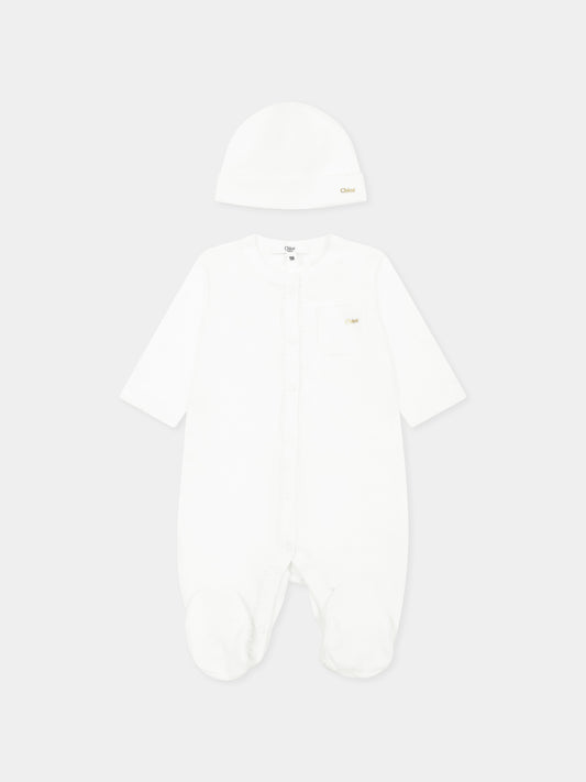 Set tutina bianco pe neonata con logo,Chloé Kids,C20413 117