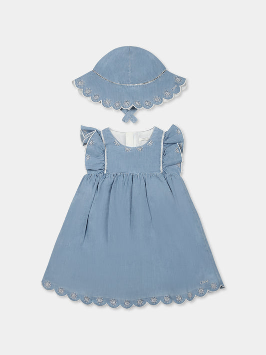 Vestito denim per neonata con logo e fiori,Chloé Kids,C20420 Z77