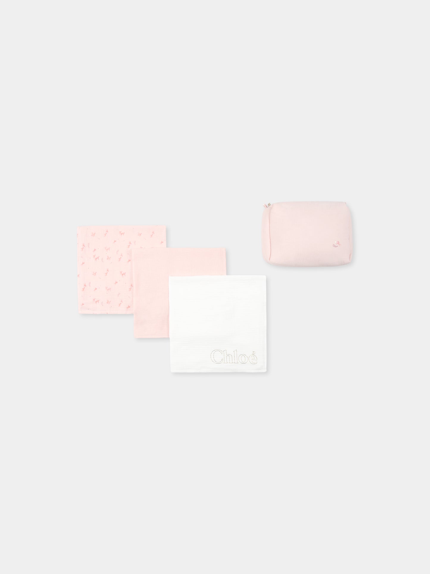 Set pochette rosa per neonata con logo,Chloé Kids,C20561 Z41