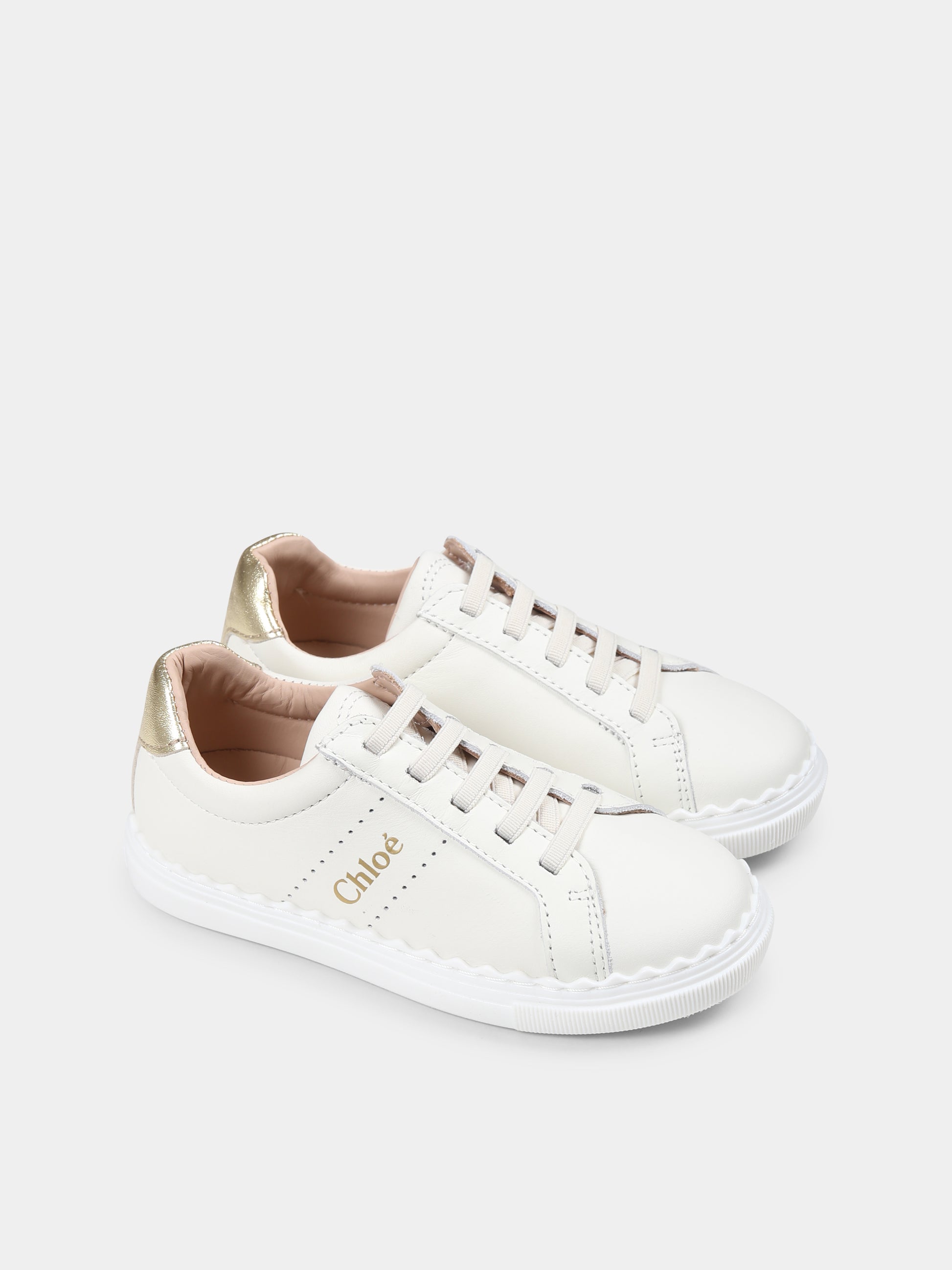 Sneakers avorio per bambina con logo,Chloé Kids,C20520 117