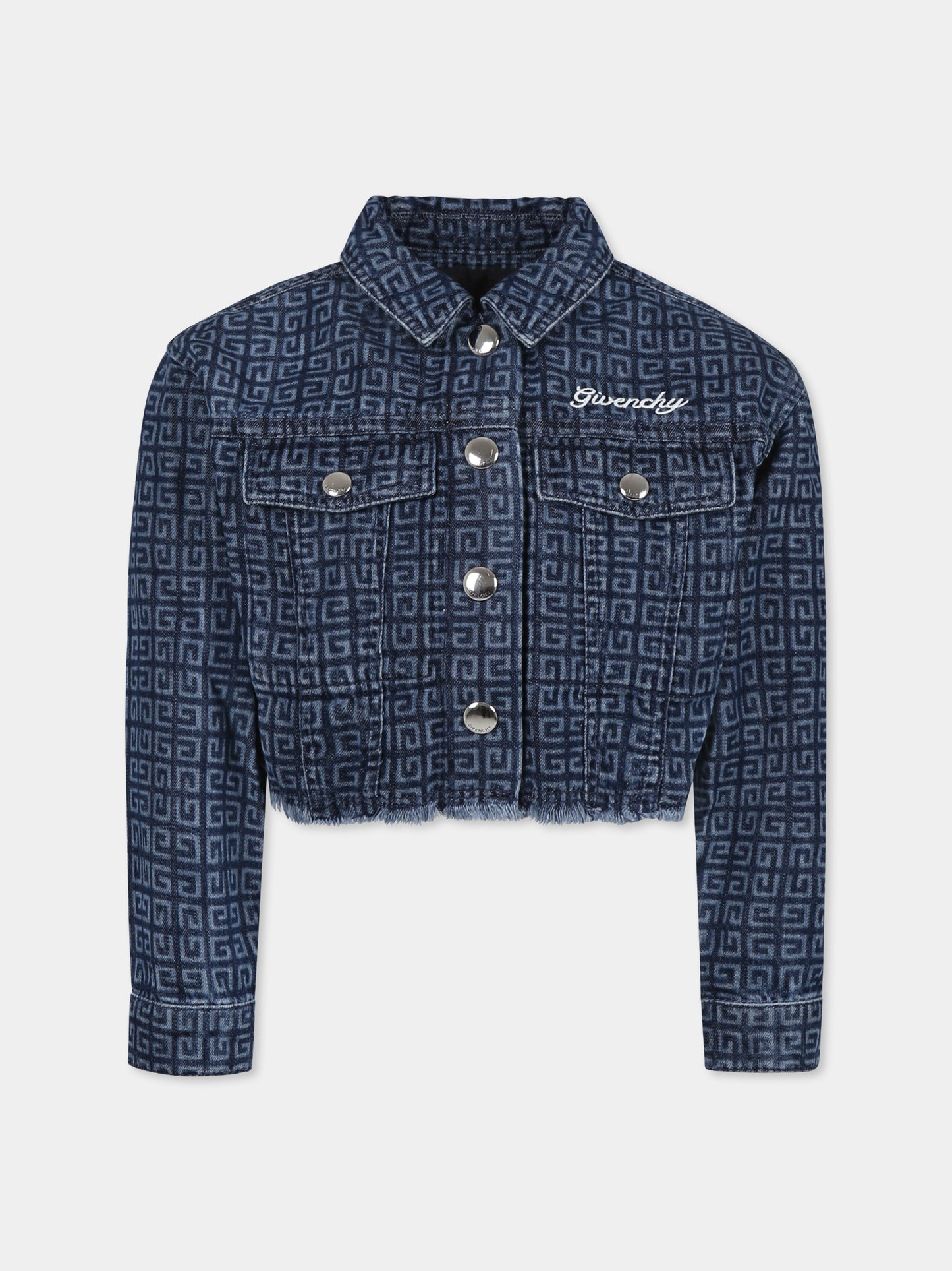 Giubbotto di jeans crop denim per bambina con motivo 4G all over,Givenchy Kids,H30774 Z01