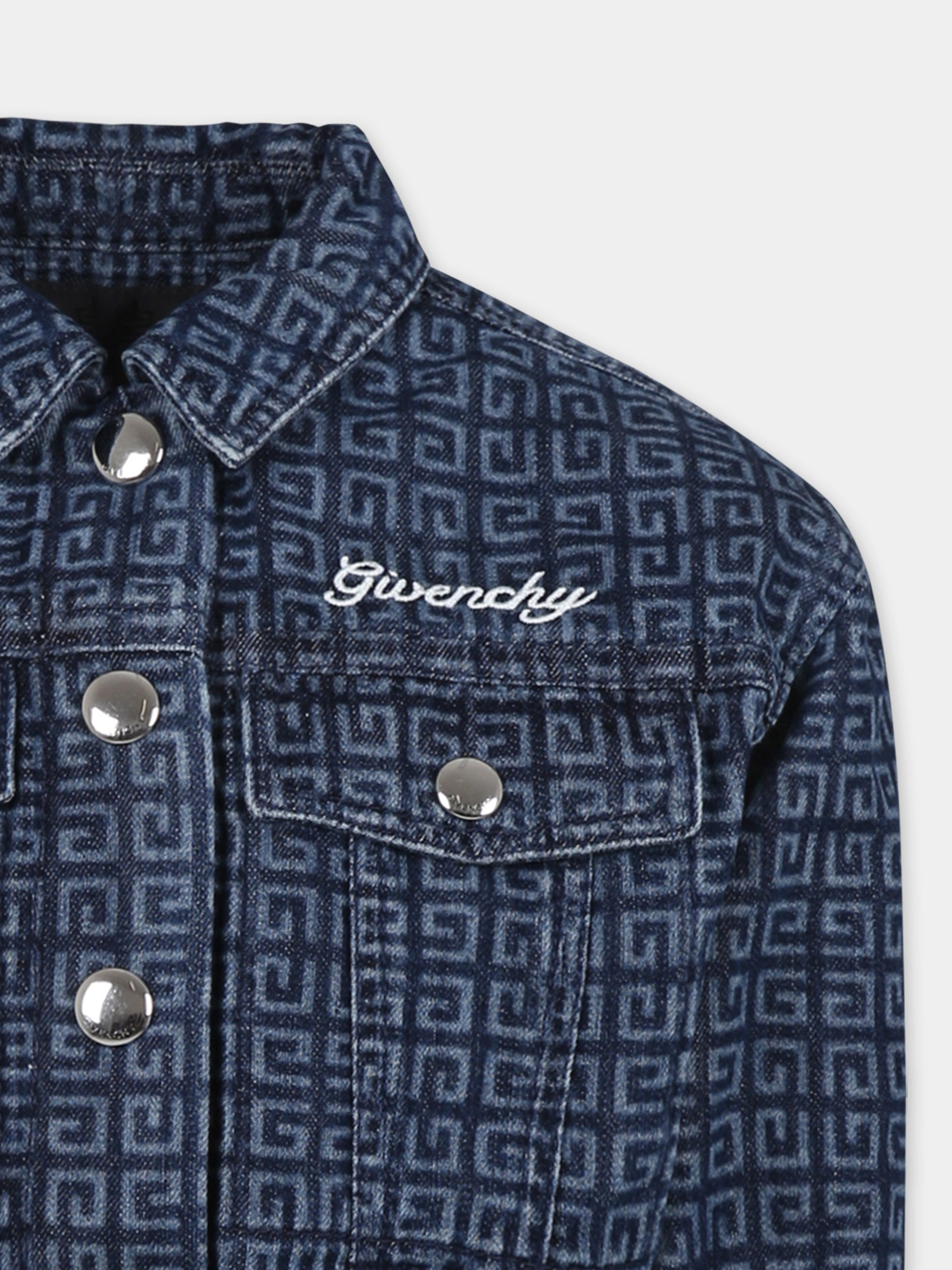 Giubbotto di jeans crop denim per bambina con motivo 4G all over,Givenchy Kids,H30774 Z01