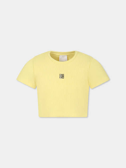 T-shirt crop gialla per bambina con motivo 4G,Givenchy Kids,H30804 571
