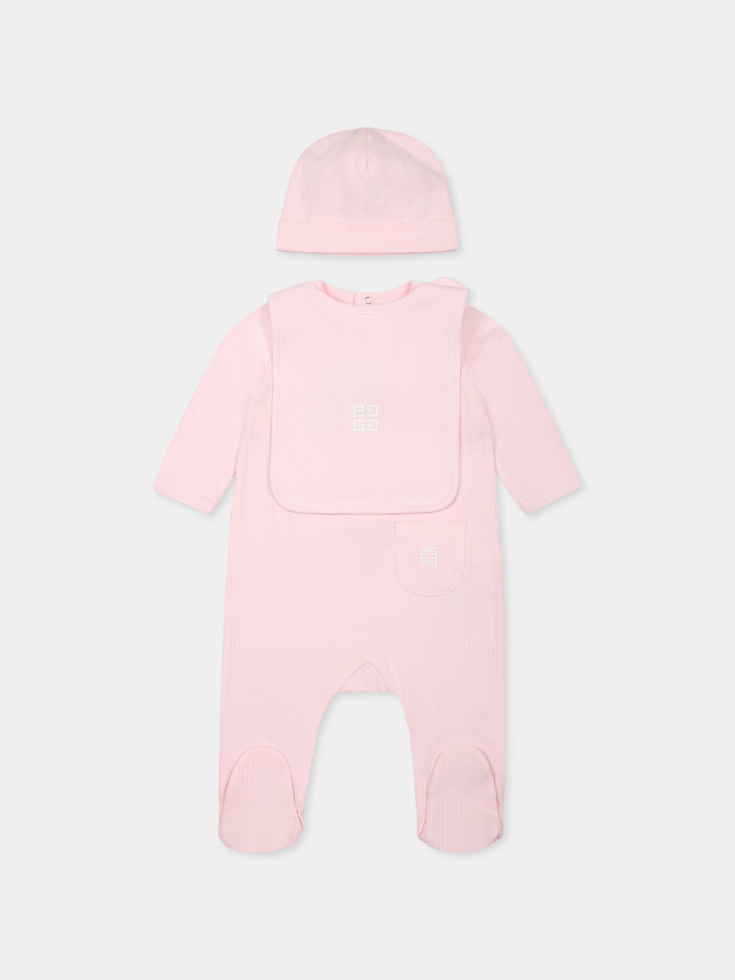 Pink romper set for baby girl with logo