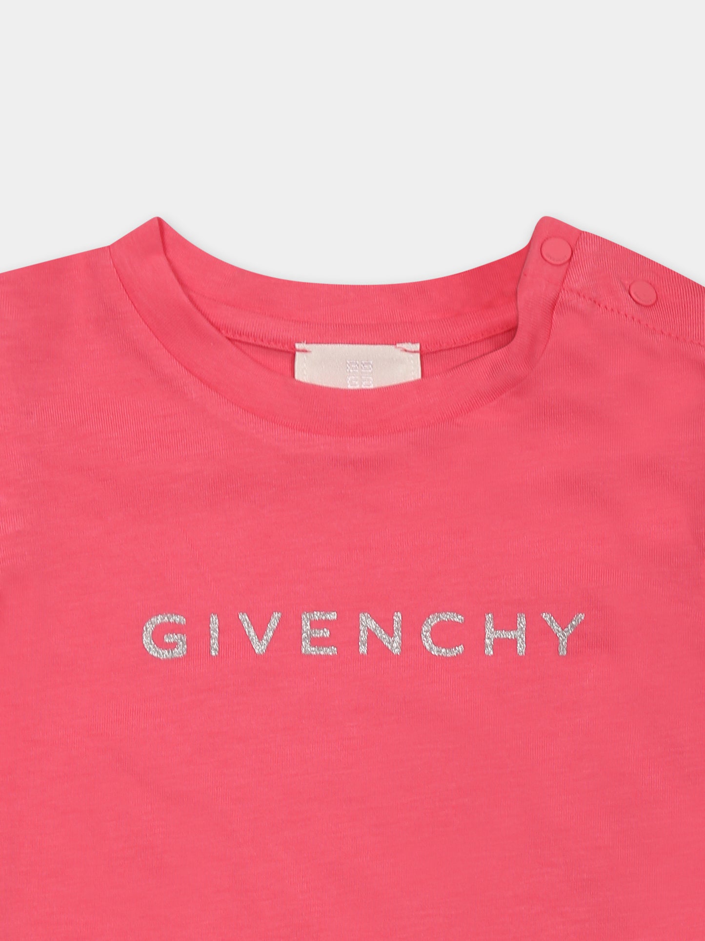 T-shirt fucsia per neonata con logo,Givenchy Kids,H30664 488