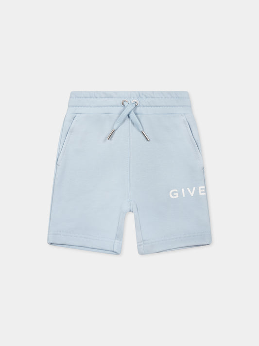 Light blue shorts for baby boy with logo
