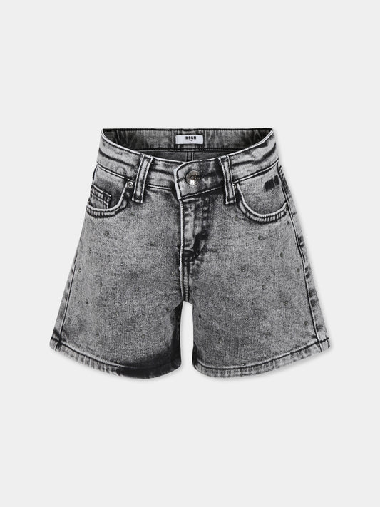 Shorts grigi per bambina con logo e strass,Msgm Kids,F3MSJGSH053 129