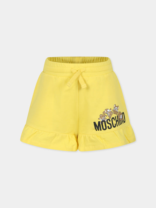 Shorts gialli per bambina con Teddy Bear,Moschino Kids,HDQ014 LDA00 50162