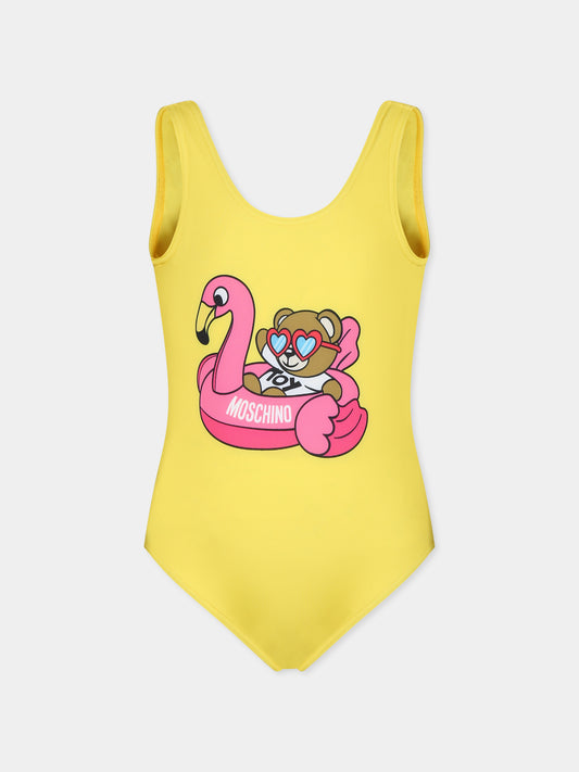 Costume giallo per bambina con Teddy Bear e fenicottero,Moschino Kids,HLL00B LKA00 50162
