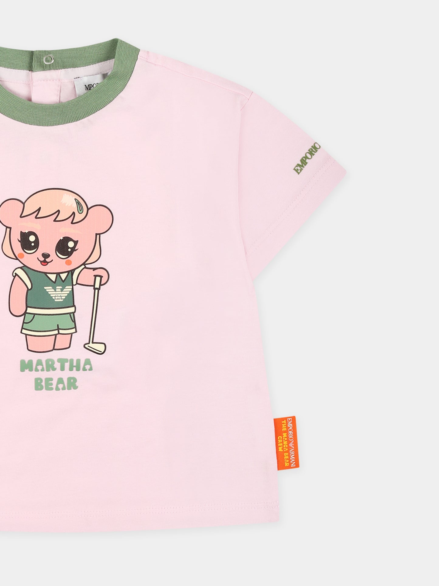 T-shirt rosa per neonata con Manga Bear,Emporio Armani,EB000284 AF14768 U4271