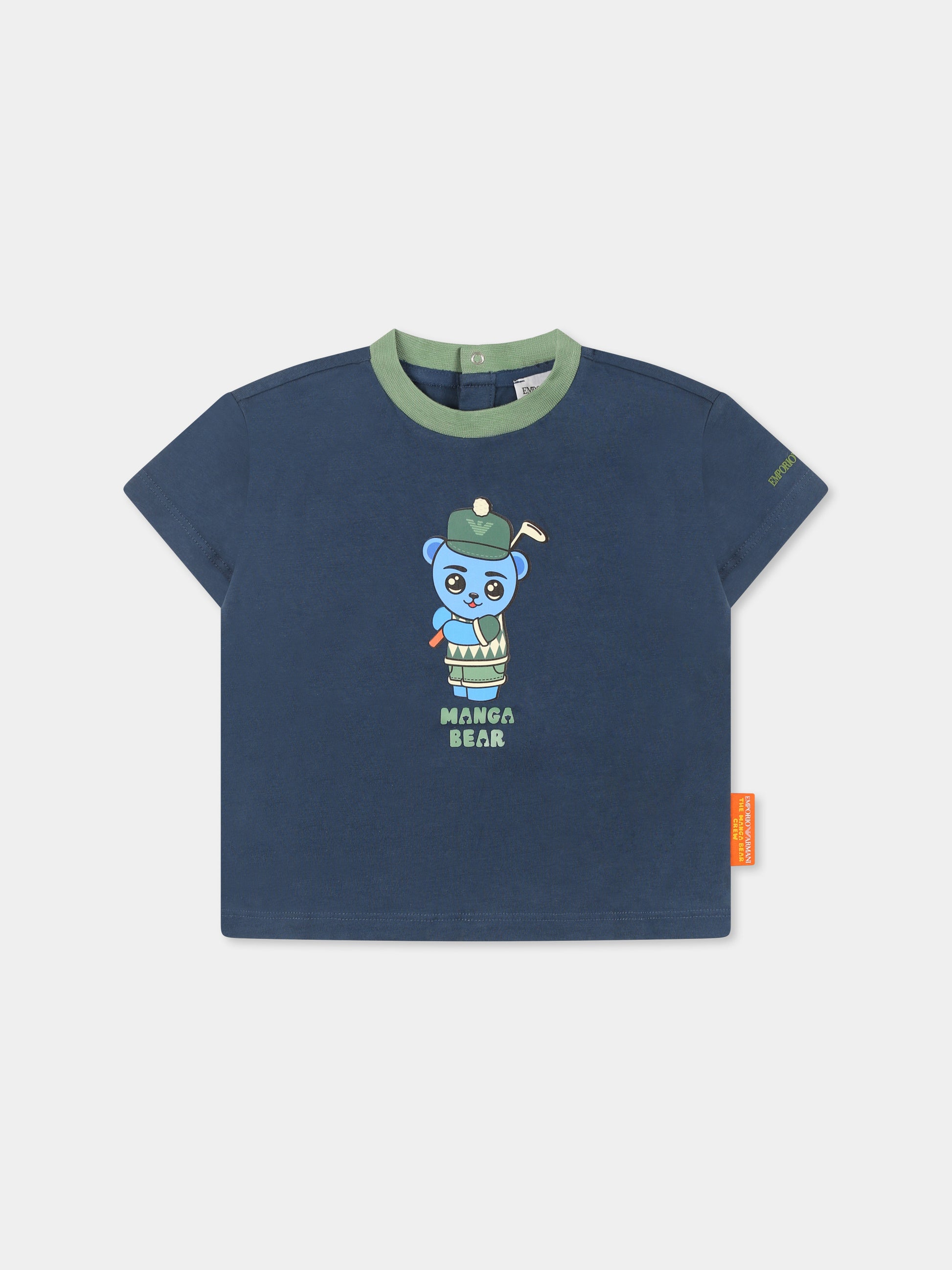 T-shirt blu per neonato con Manga Bear,Emporio Armani,EB000284 AF14768 UB150