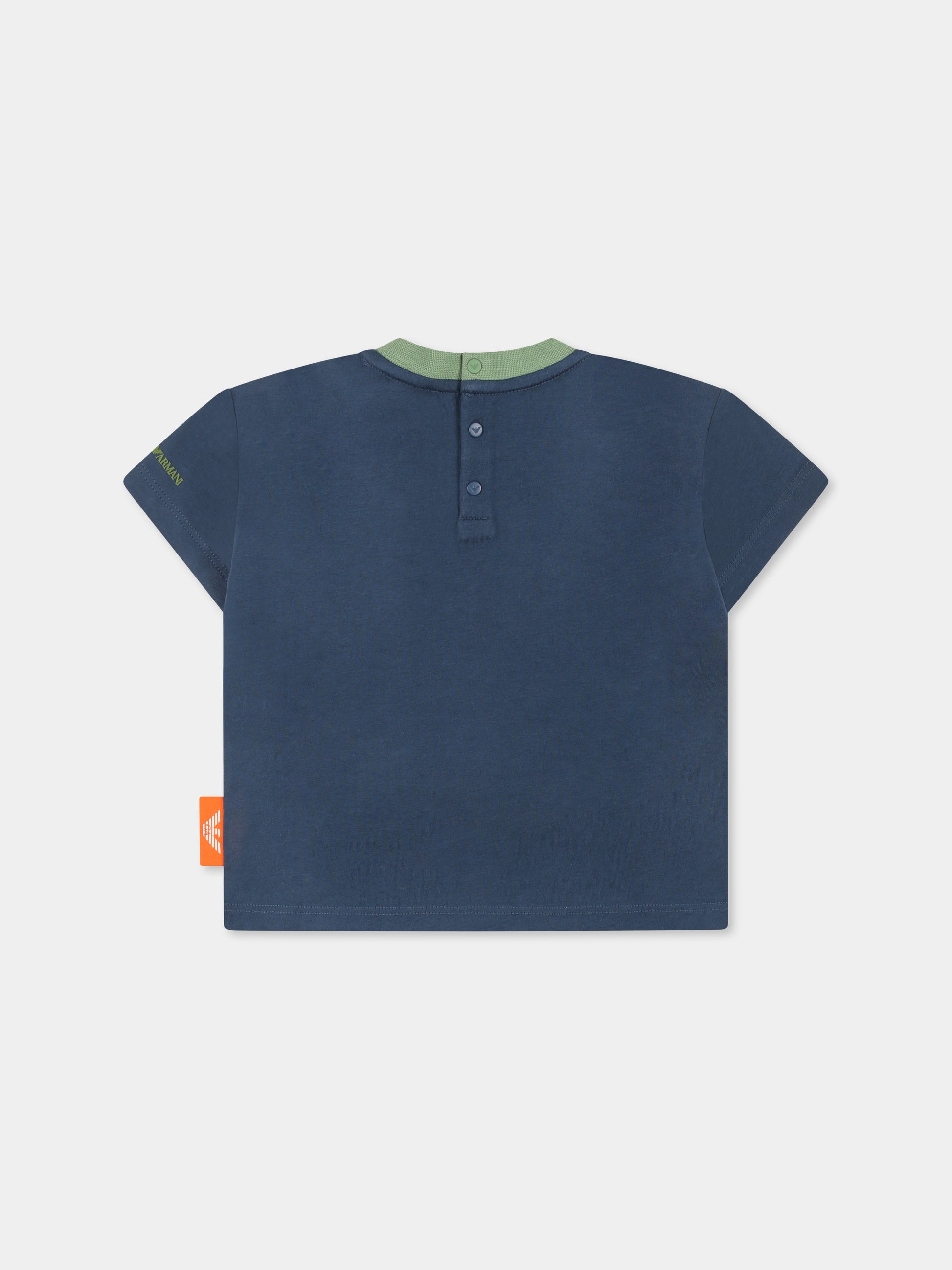 T-shirt blu per neonato con Manga Bear,Emporio Armani,EB000284 AF14768 UB150