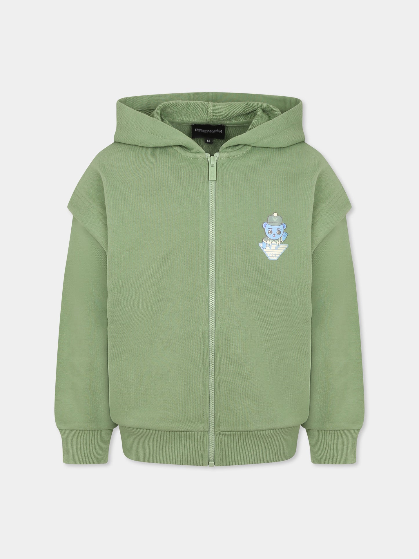Felpa verde per bambino con Manga Bear,Emporio Armani,EB000271 AF13552 U7201