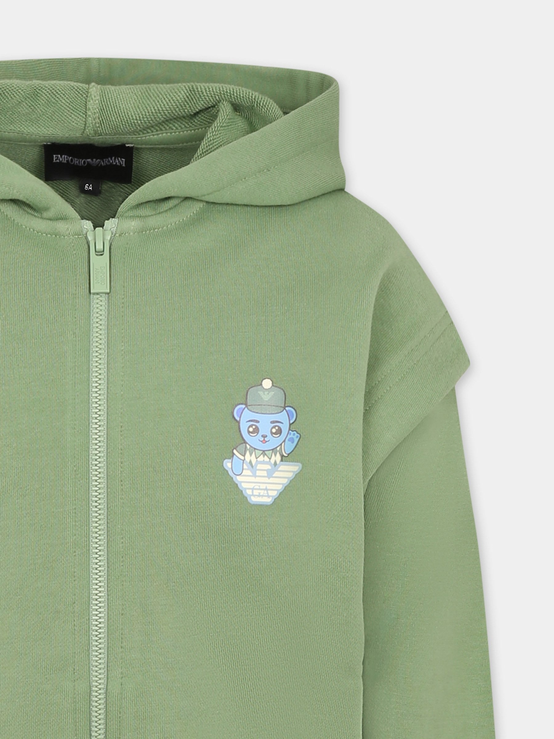Felpa verde per bambino con Manga Bear,Emporio Armani,EB000271 AF13552 U7201