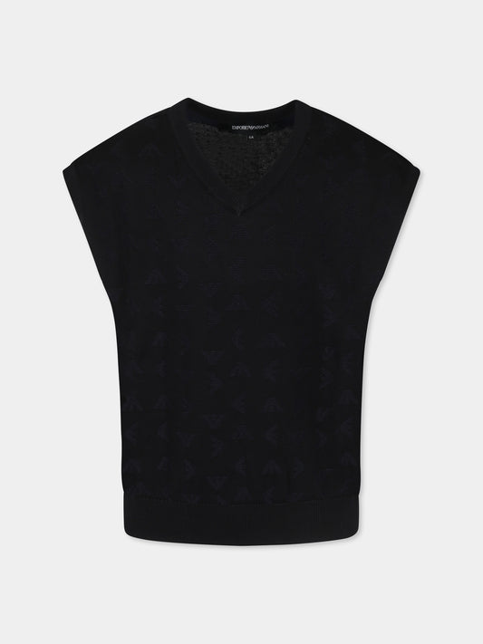Maglia gilet blu per bambino con aquilotto all over,Emporio Armani,EB000288 AF13935 UB118