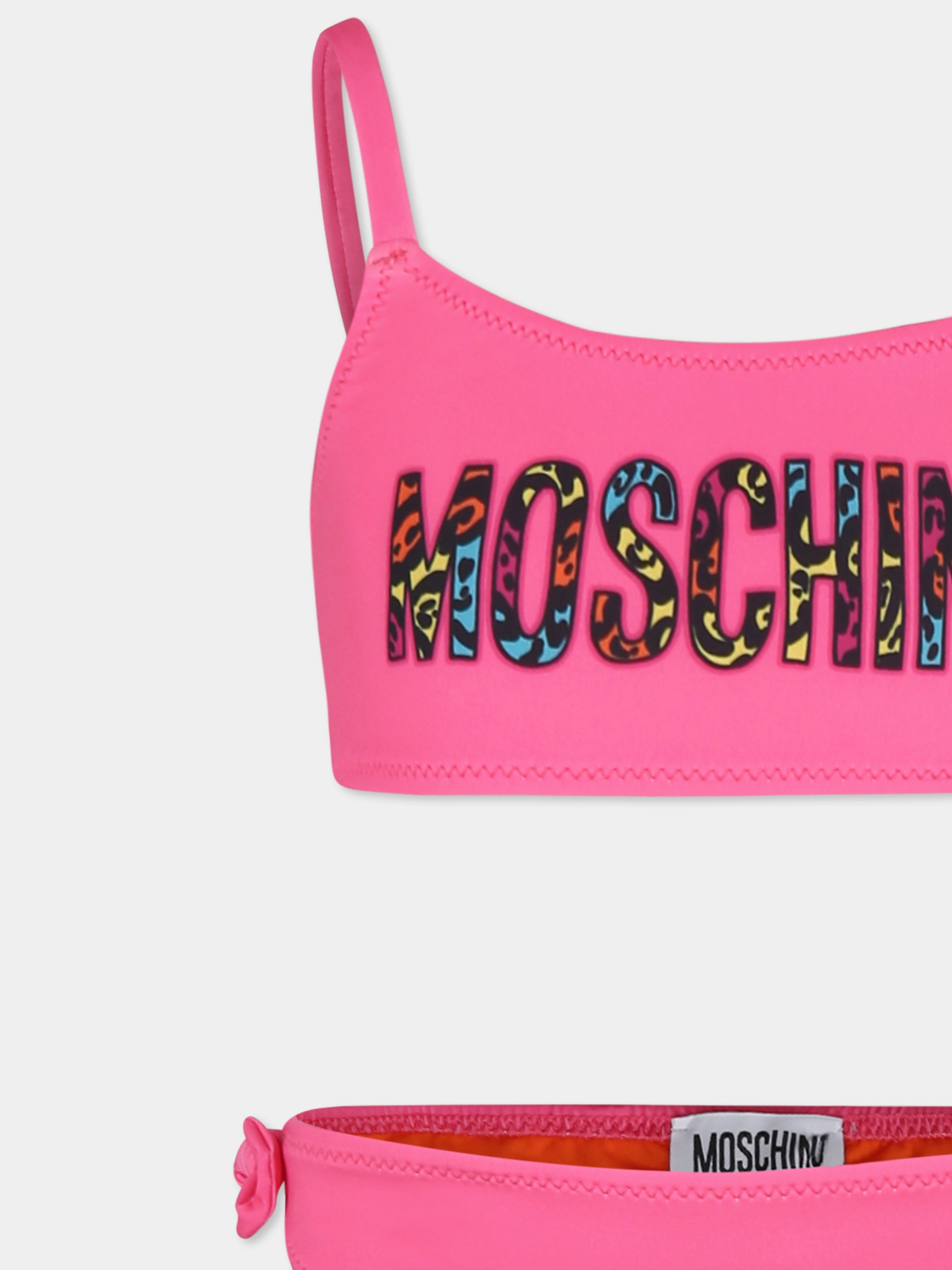 Bikini fucsia per bambina con logo,Moschino Kids,HDL00R LKA00 50580