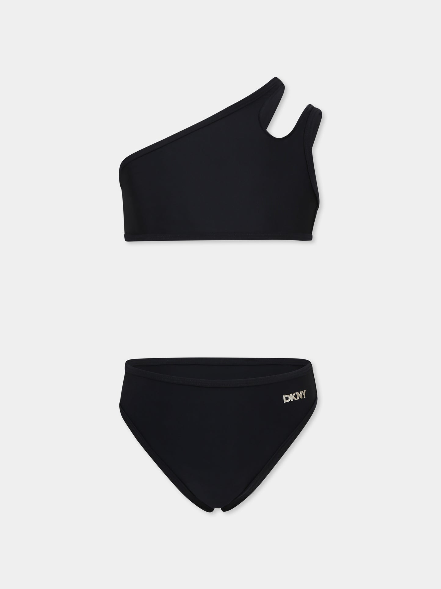 Bikini nero per bambina con logo,Dkny,D62255 09B