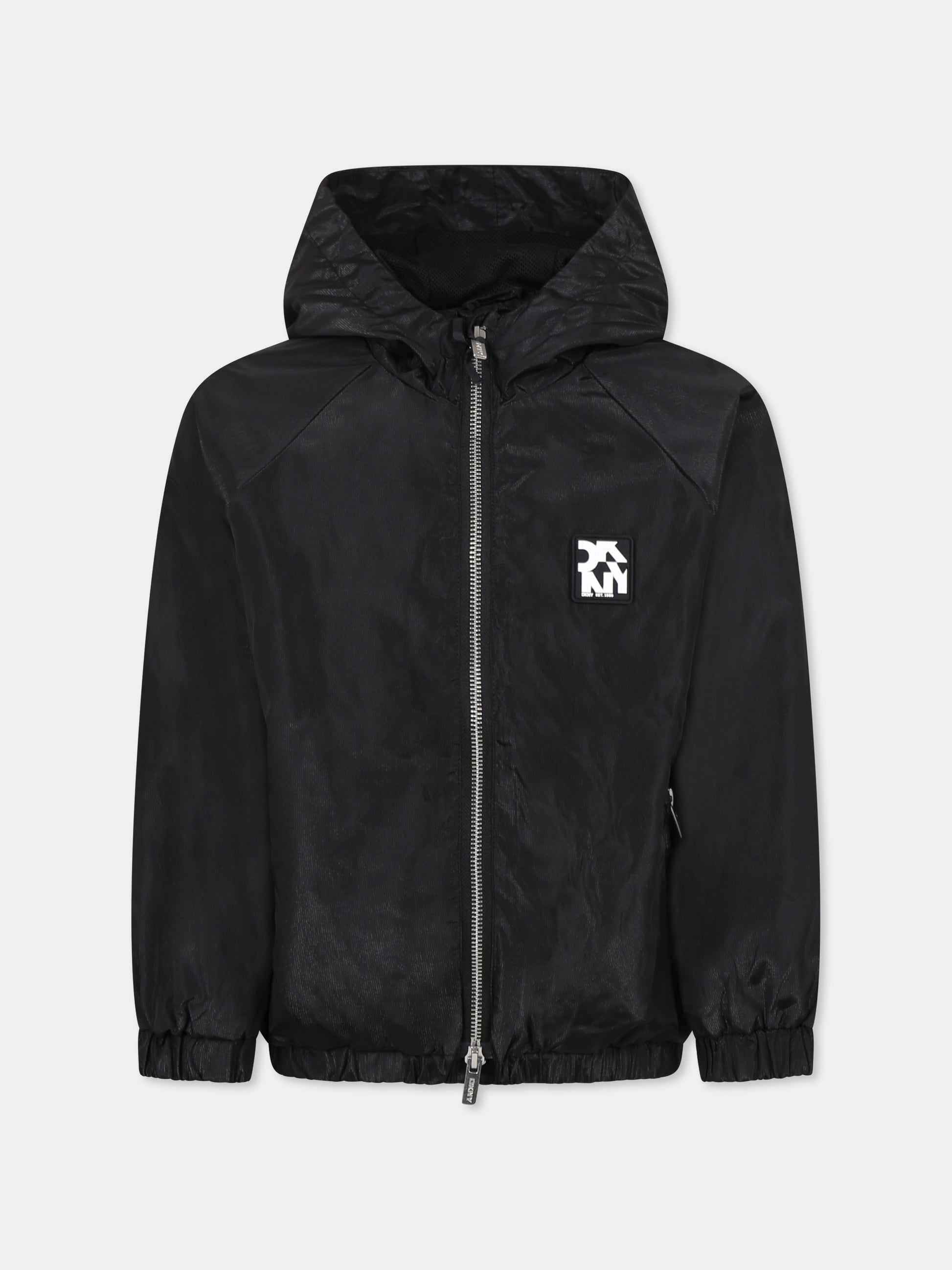 Giacca a vento nera per bambina con logo,Dkny,D62277 09B