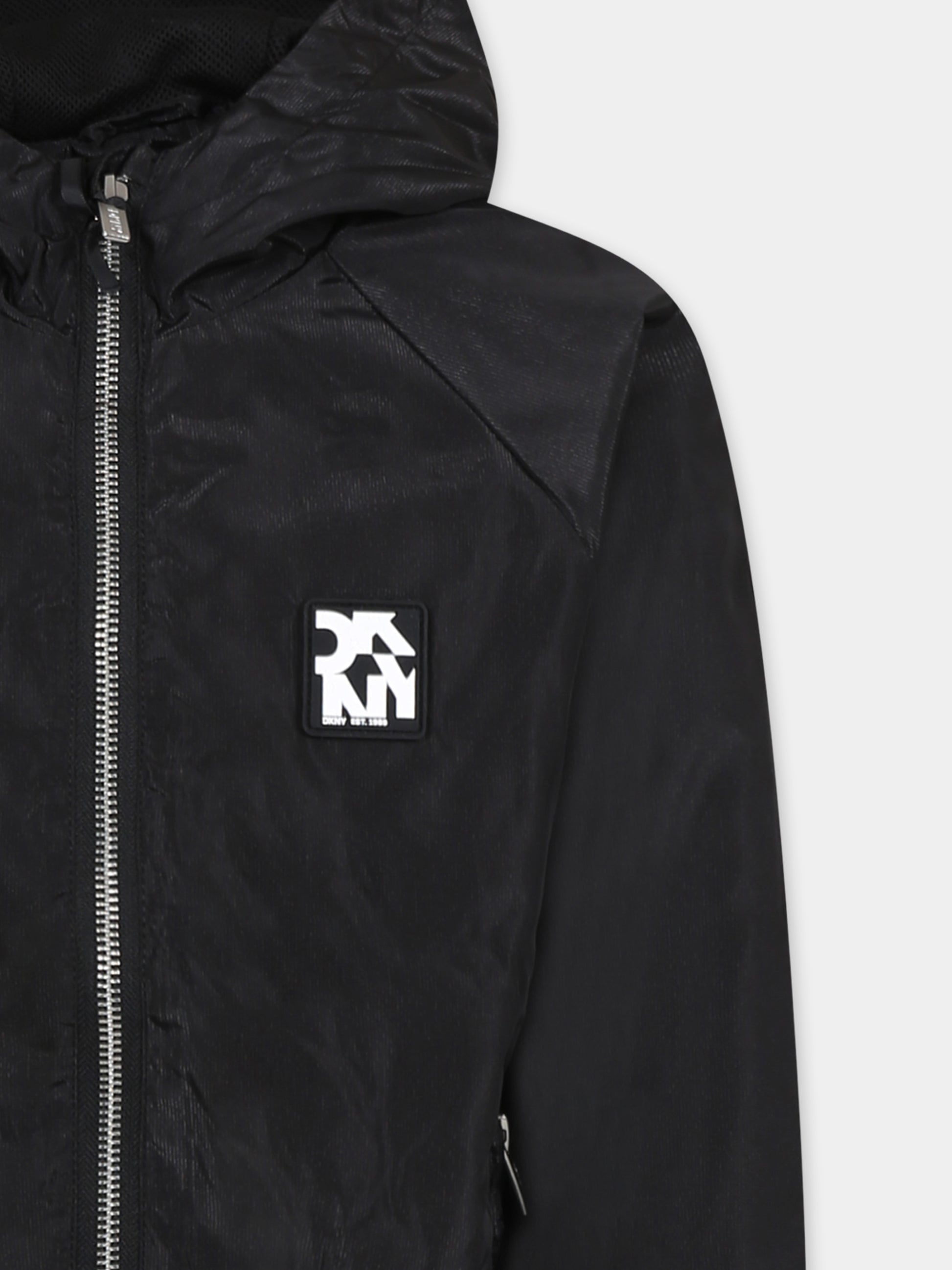 Giacca a vento nera per bambina con logo,Dkny,D62277 09B