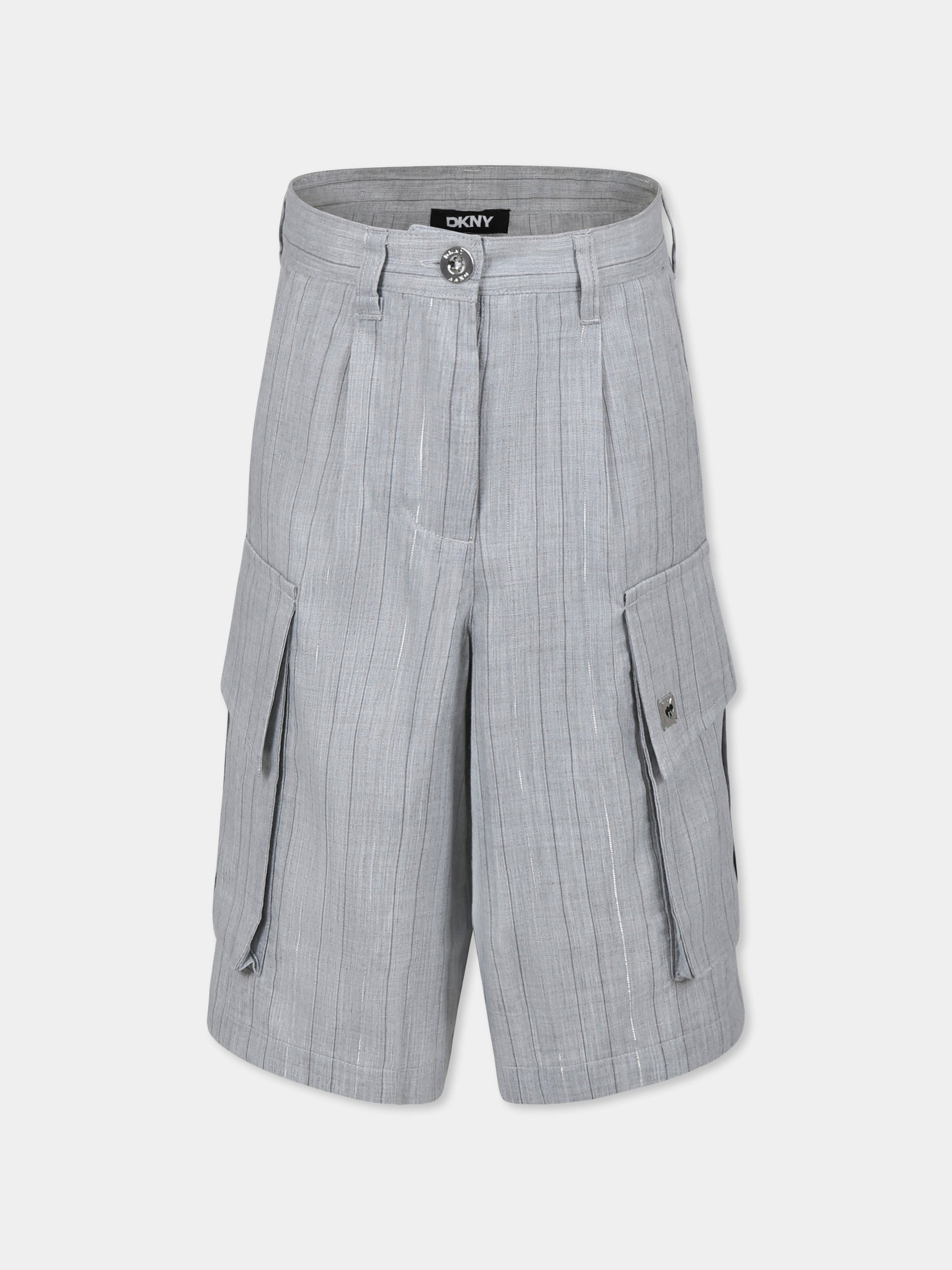 Shorts grigi per bambina con logo,Dkny,D62274 A10