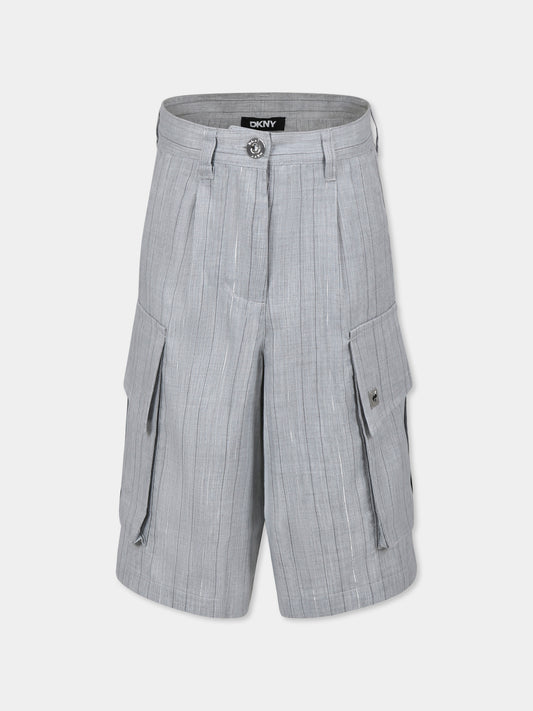Shorts grigi per bambina con logo,Dkny,D62274 A10