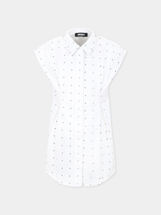 Vestito bianco per bambina con logo all over,Dkny,D62321 N50