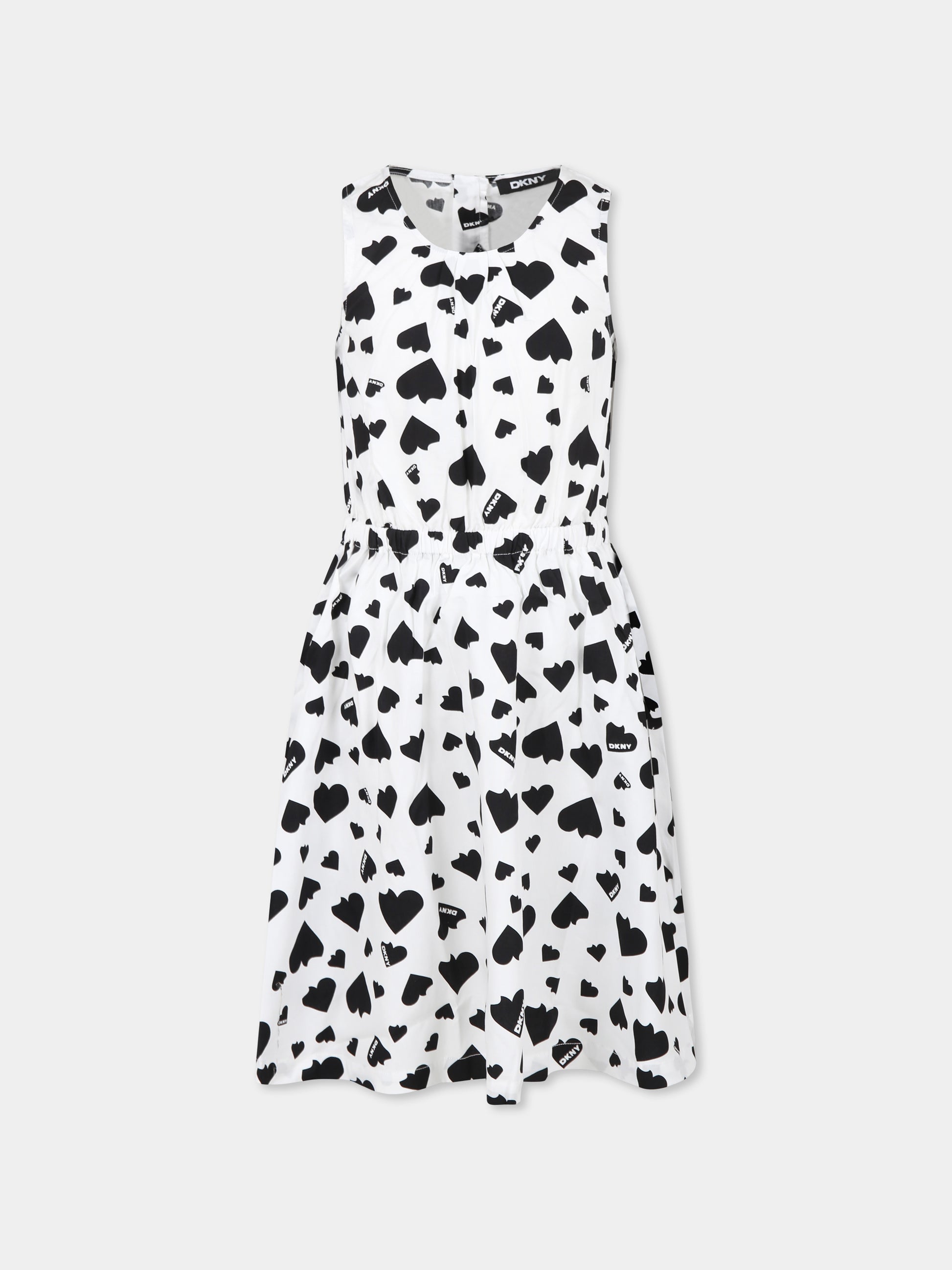 Vestito bianco per bambina con cuori all over,Dkny,D62328 N50