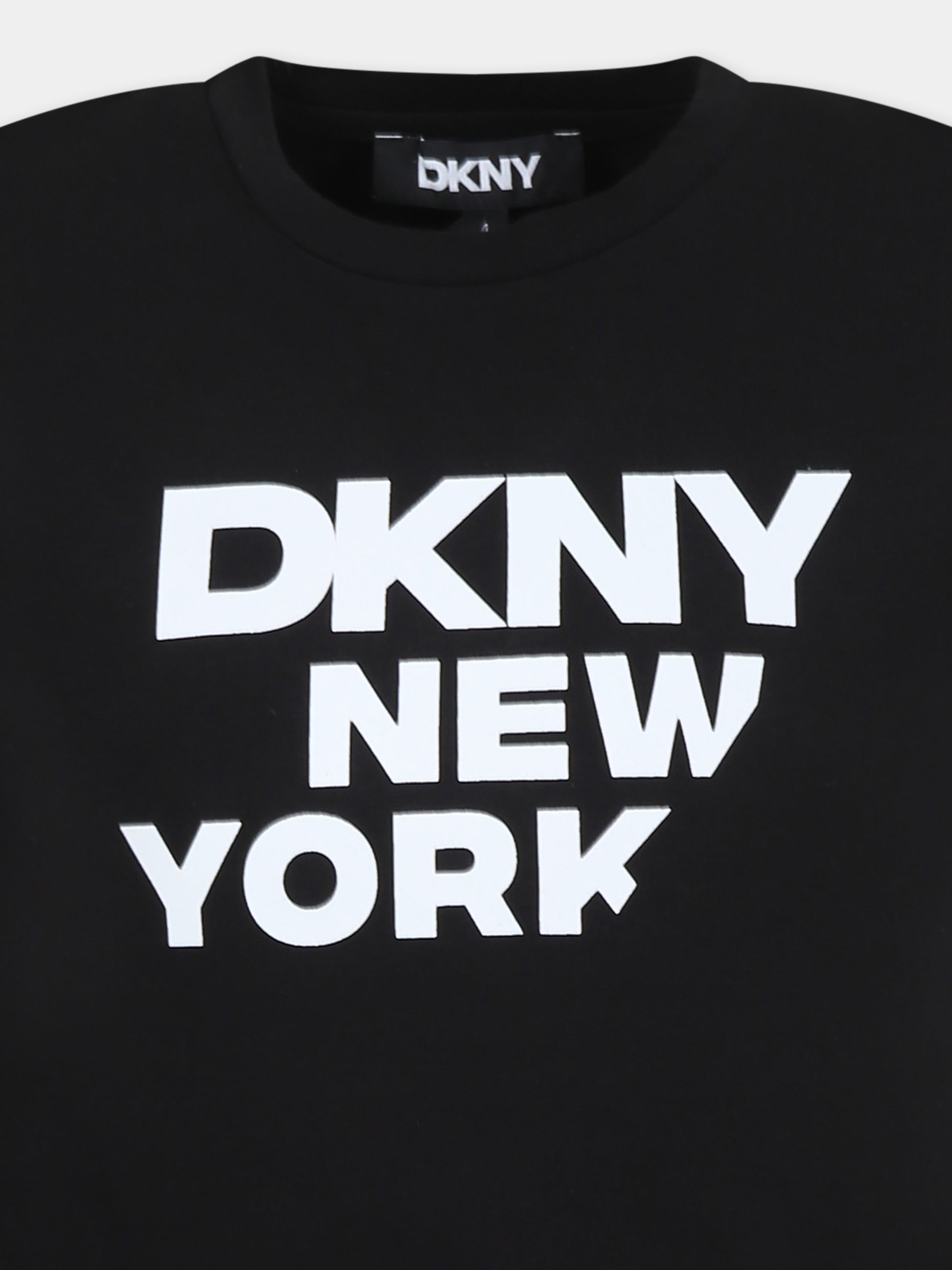 T-shirt nera per bambina con logo e scritta,Dkny,D62304 09B