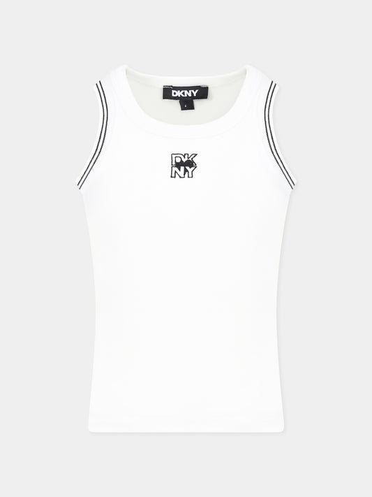 Canotta bianca per bambina con logo,Dkny,D62263 10P