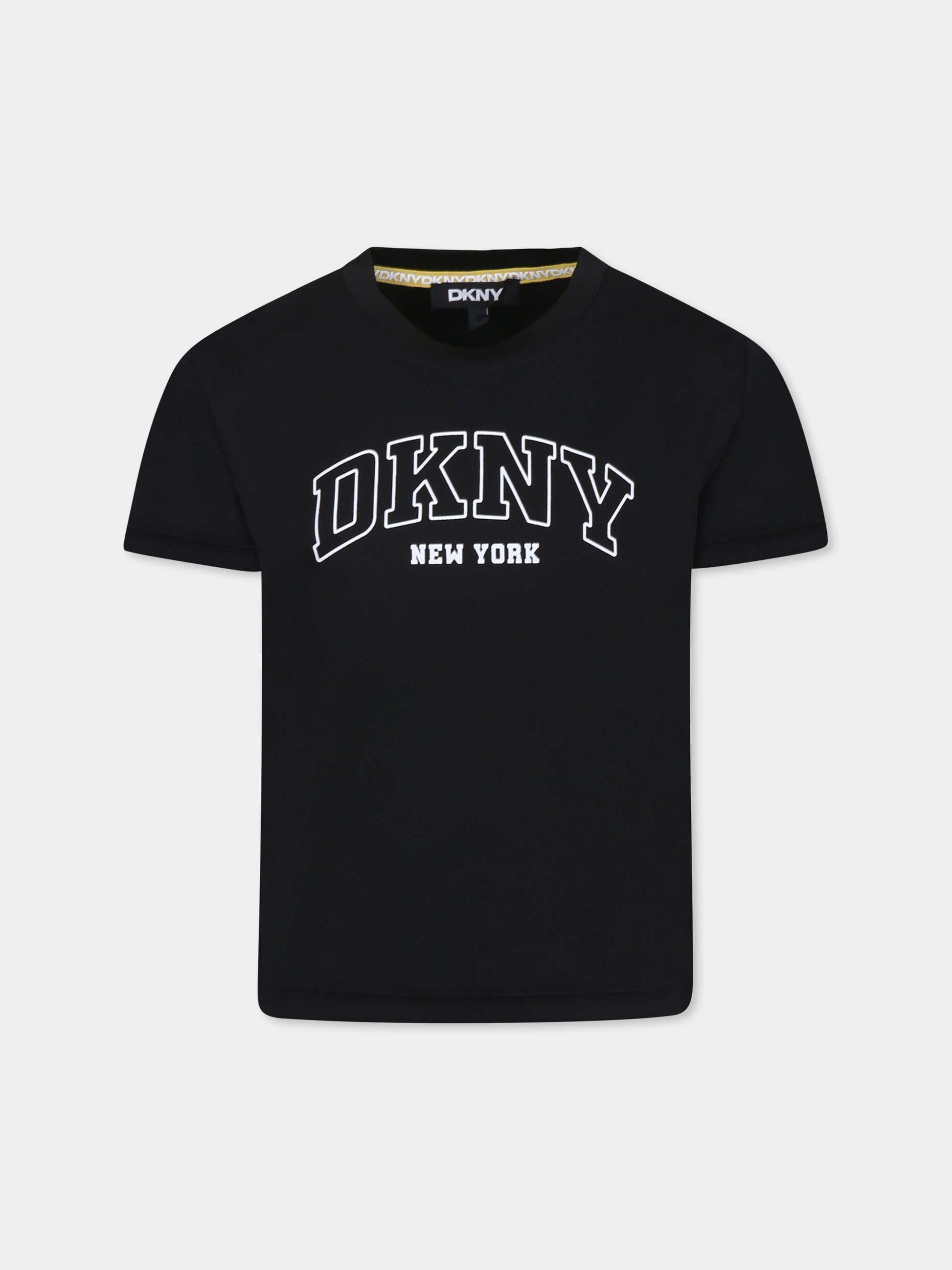 T-shirt nera per bambina con logo,Dkny,D62237 09B