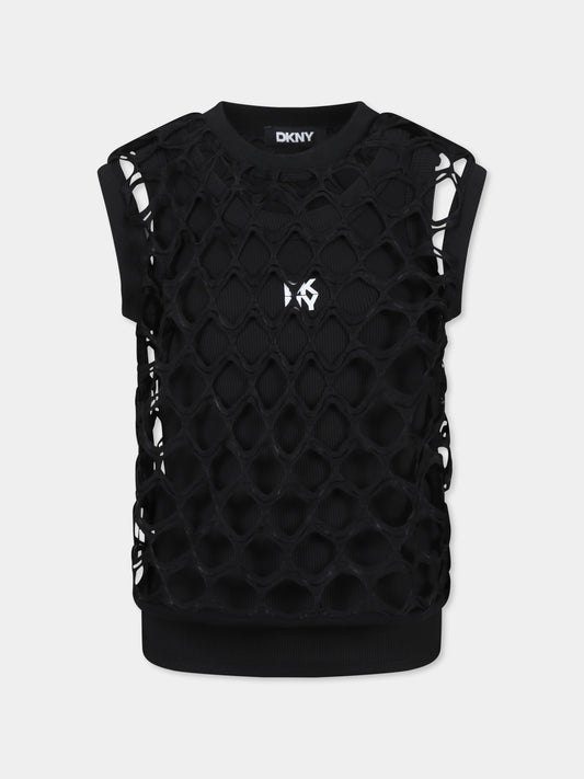 Top nero per bambina con logo,Dkny,D62317 09B