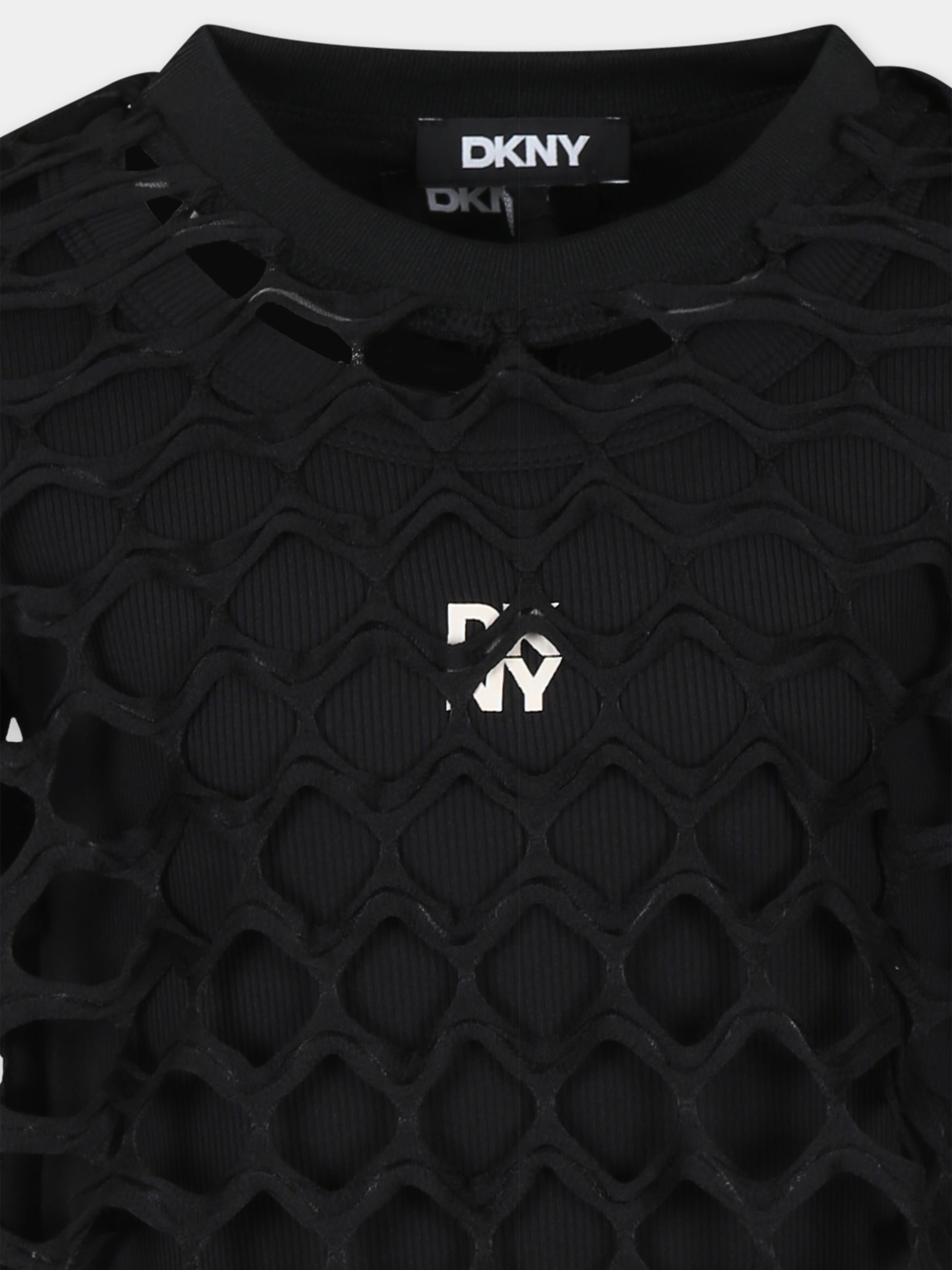 Vestito nero per bambina con logo,Dkny,D62327 09B