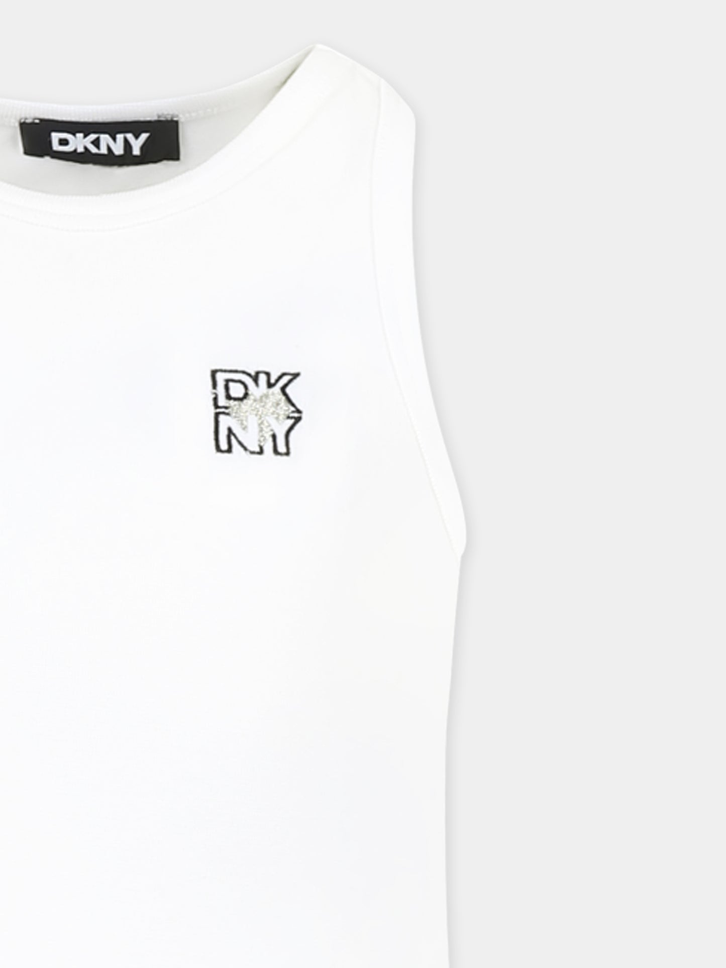 Vestito bianco per bambina con logo,Dkny,D62318 10P