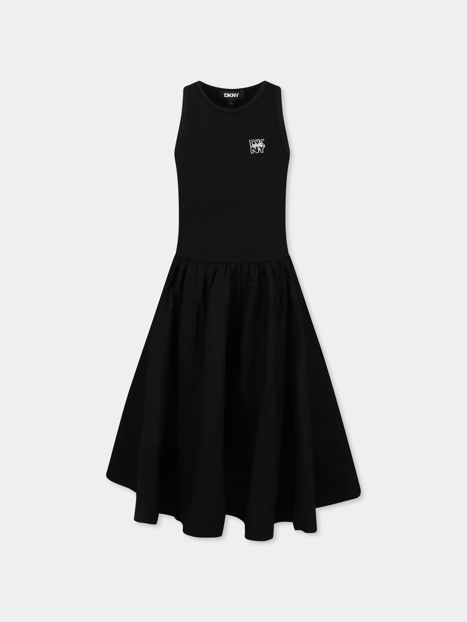 Vestito nero per bambina con logo,Dkny,D62318 09B