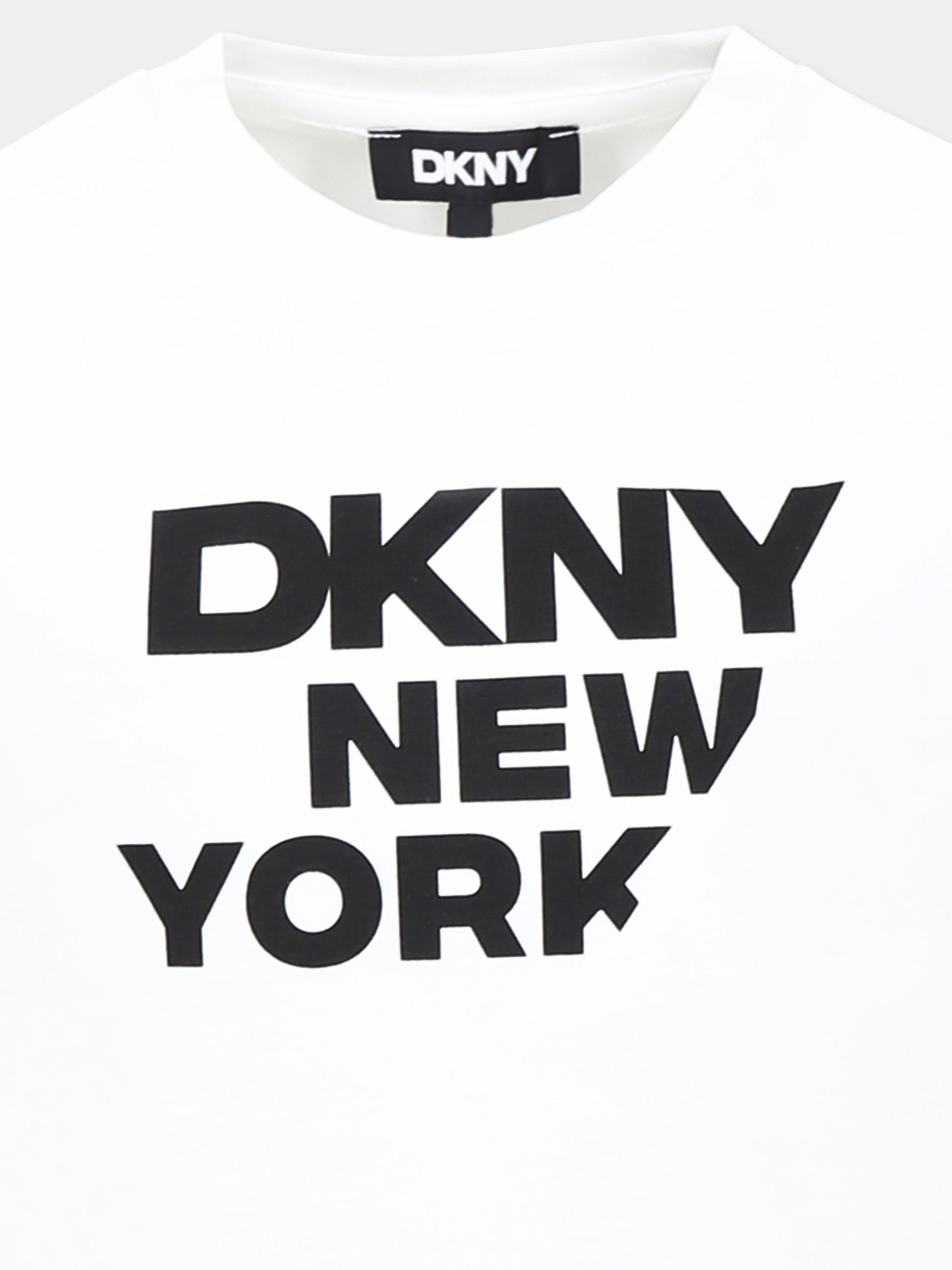 T-shirt bianca per bambina con logo,Dkny,D62299 10P