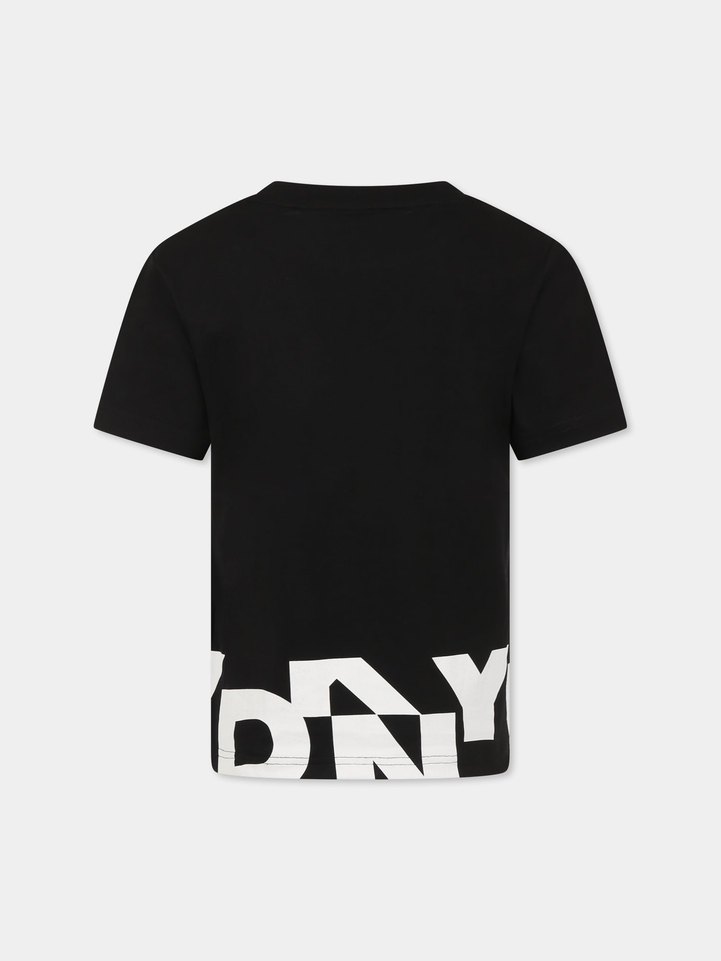 T-shirt nera per bambina con logo bianco,Dkny,D62297 09B