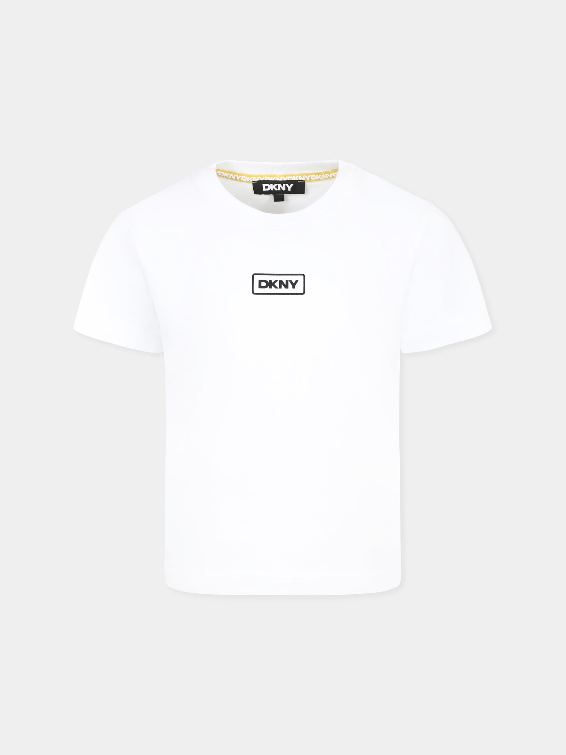 T-shirt bianca per bambina con logo e slogan,Dkny,D62300 10P