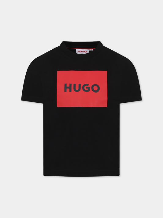 T-shirt nera per bambino con logo,Hugo,G00334 09B