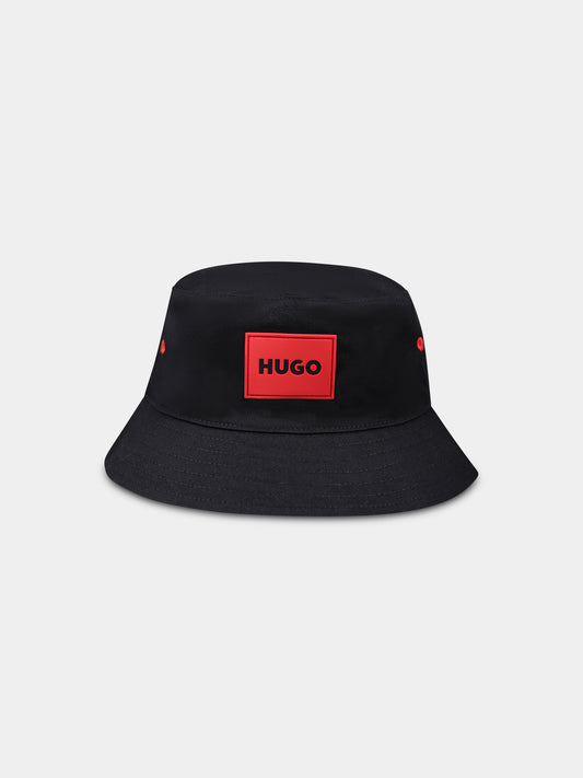 Cloche nera reversibile per bambino con logo,Hugo,G00309 09B